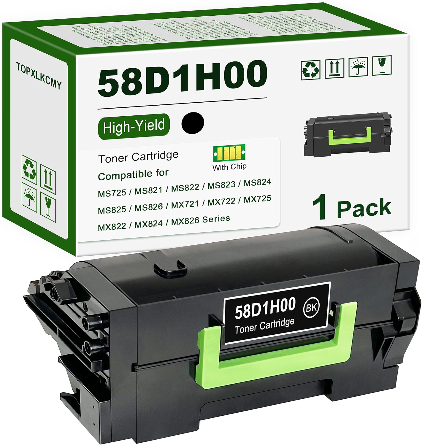 58D1H00 Black High Yield Toner Cartridge w/ Chip for Lexmark MS821 MS823 MX722