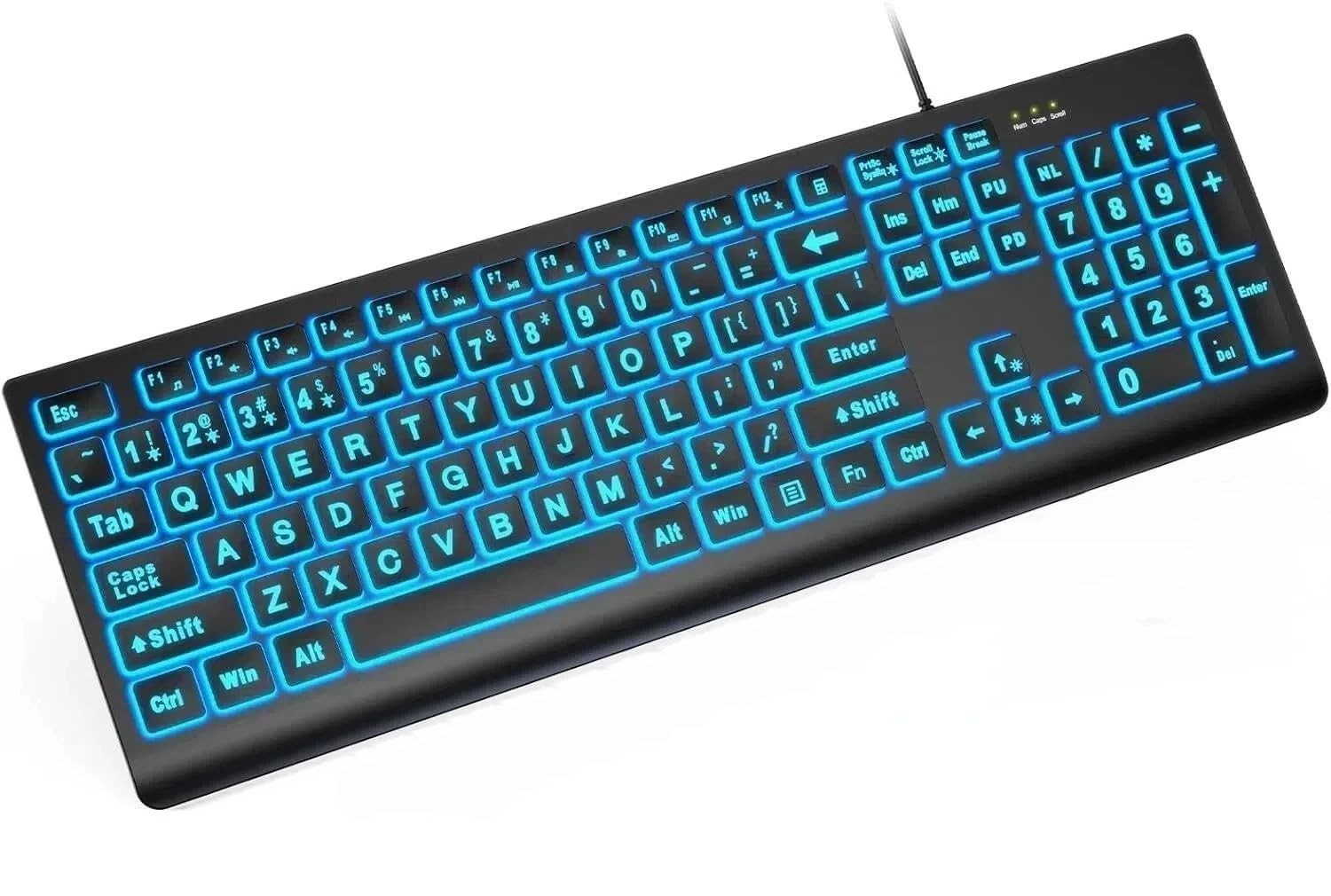 K11PRO Large Print Backlit Keyboard, 3X Larger Font Wired USB Lighted Compute...