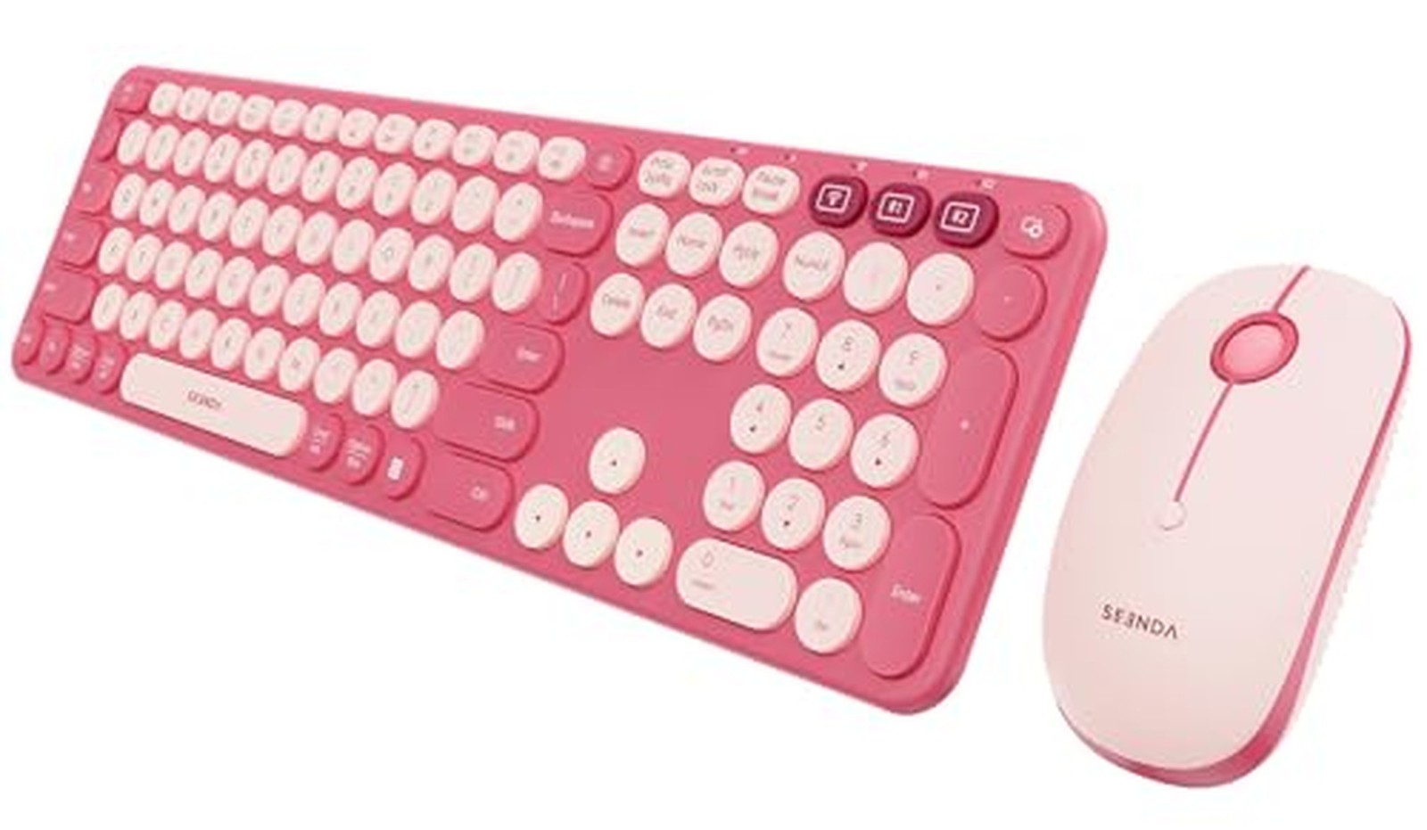 seenda COE202 Bluetooth Keyboard Mouse Combo, Retro Round Keys, Pink