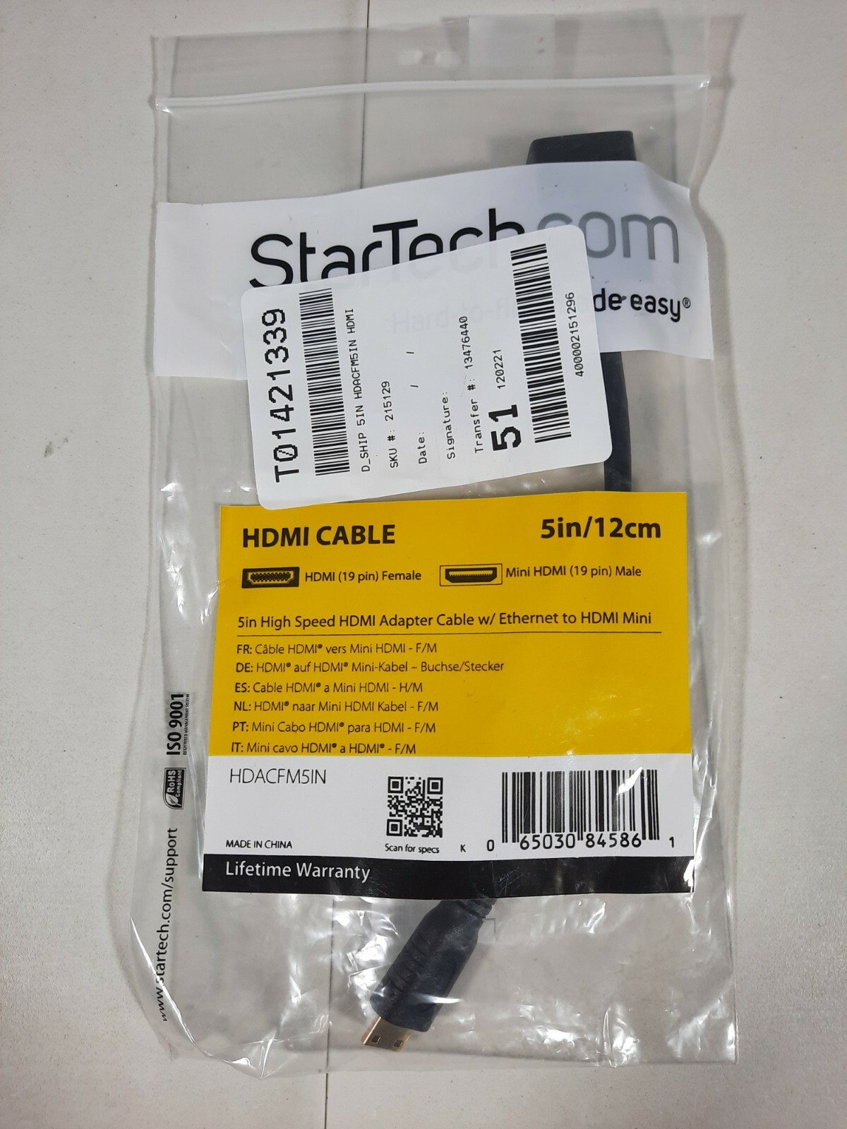 StarTech 0.4FT High Speed HDMI Female to HDMI Mini Male Adapter Cable - Black