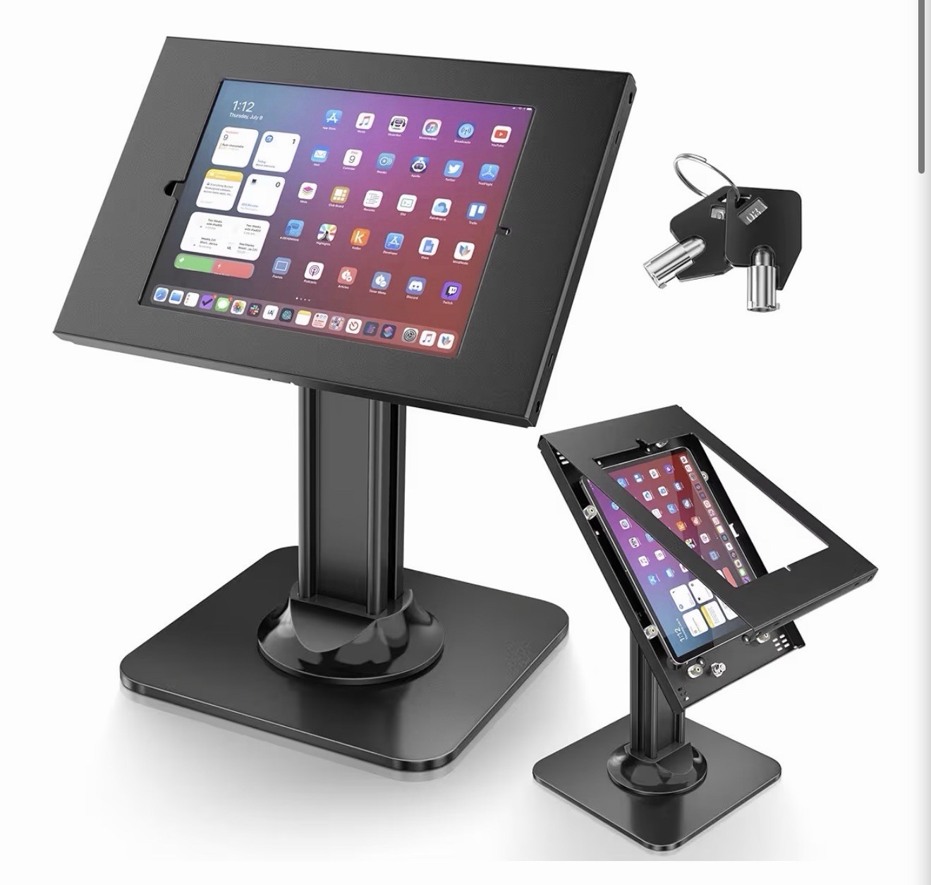 AboveTEK Anti-Theft iPad Kiosk POS Stand Black 360 Swivel Tilt Holder. Black