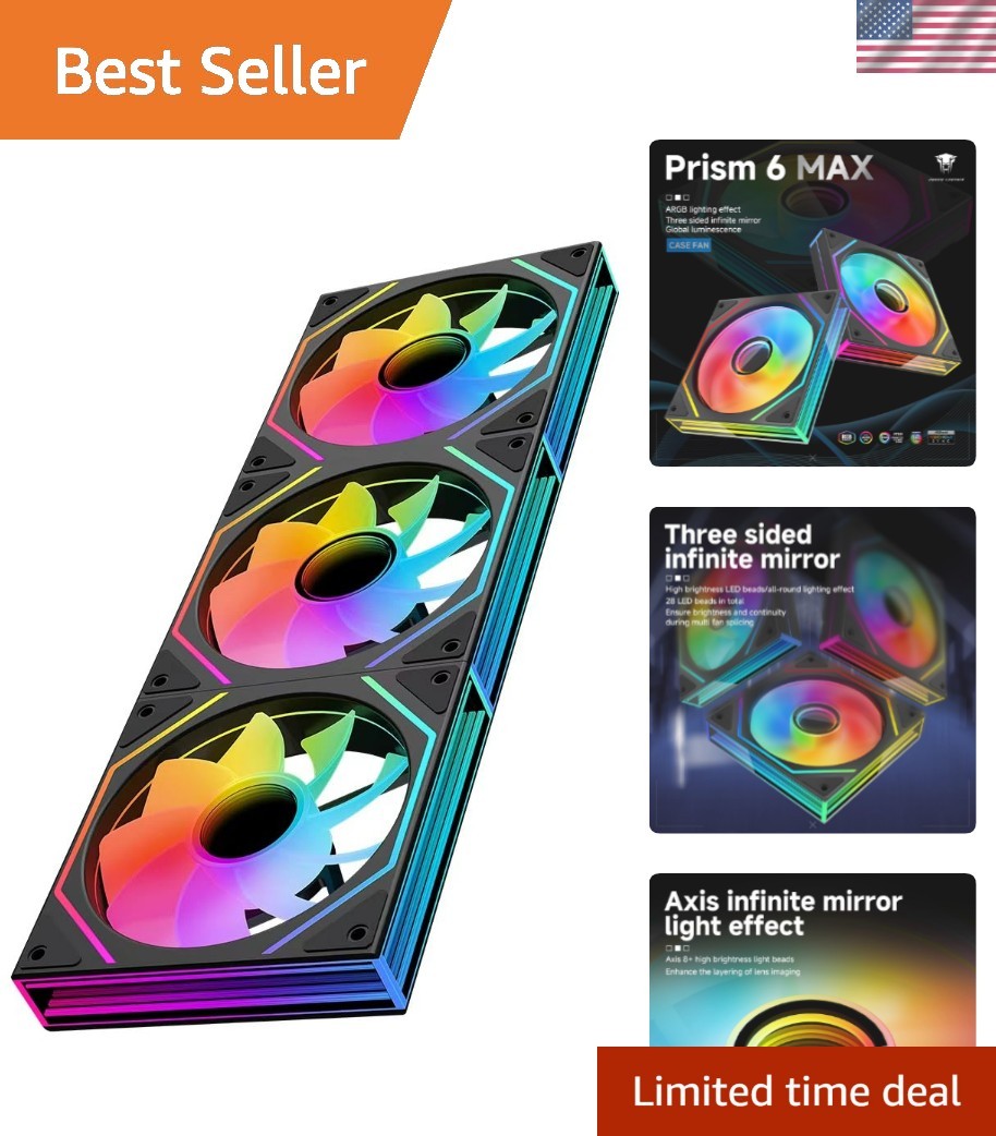 Prism6 MAX 120mm ARGB PC Case Fans - 3-Pack with Infinite Mirror RGB Lighting...