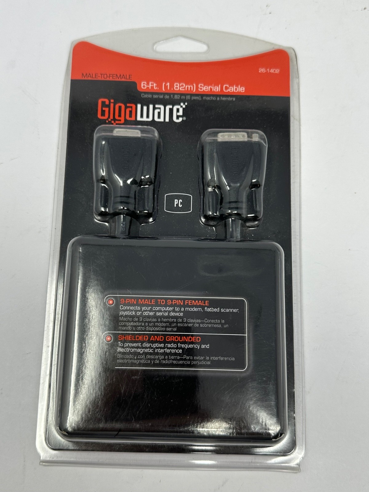 NEW Gigaware 6 Ft Serial Cable 9-pin (DB9) Male to Female #26-1402 1.82m 2601402