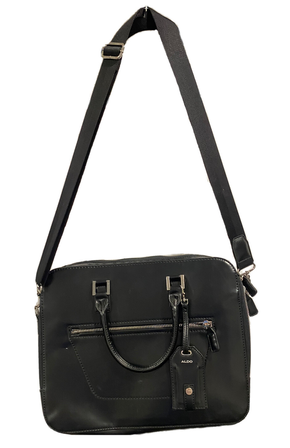 Aldo Black Leather Laptop Bag/ Brief Case Adjustable Strap & Padded