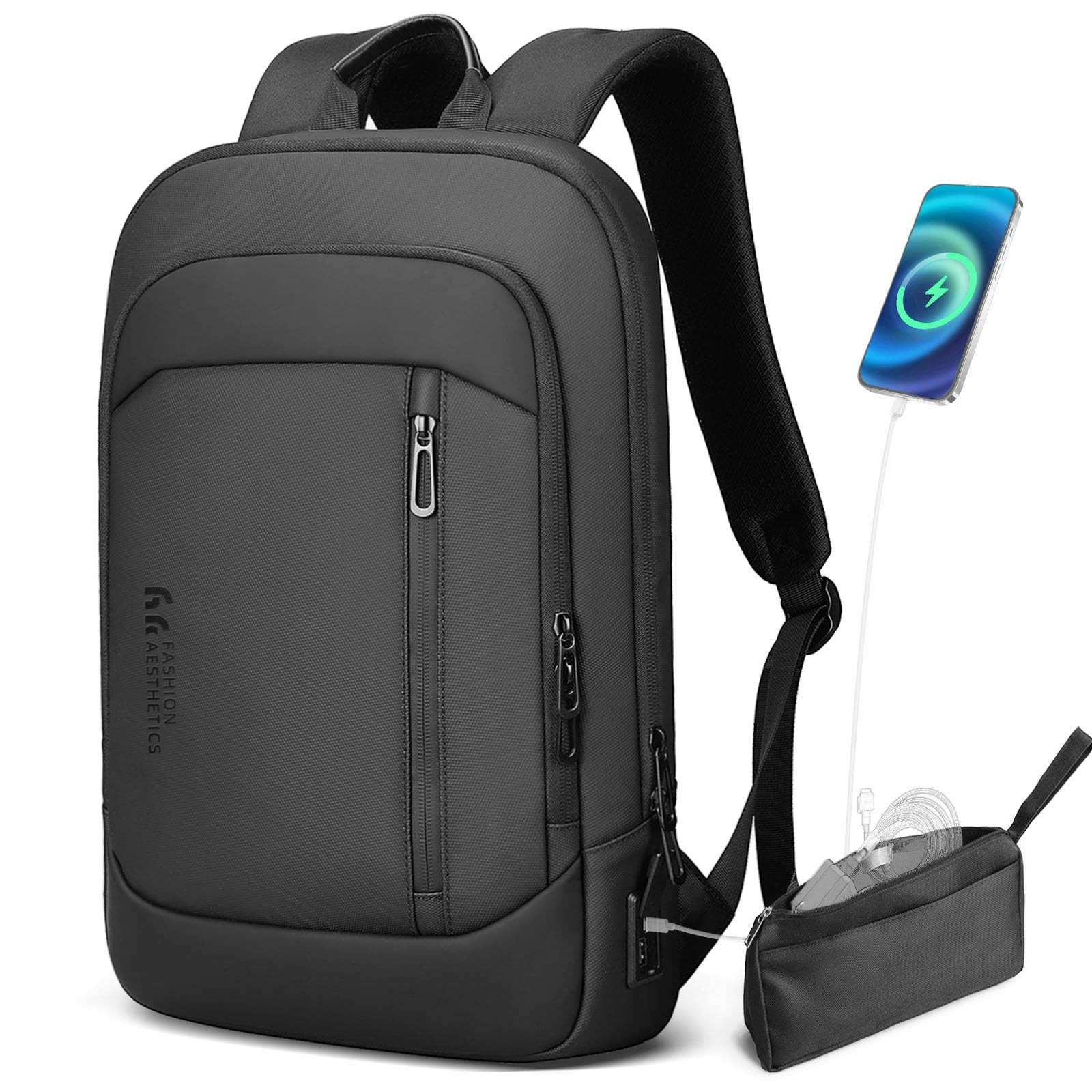 Ultra Slim Lightweight Laptop Backpack for 15.6" - USB Charging, Anti-Theft, Wat