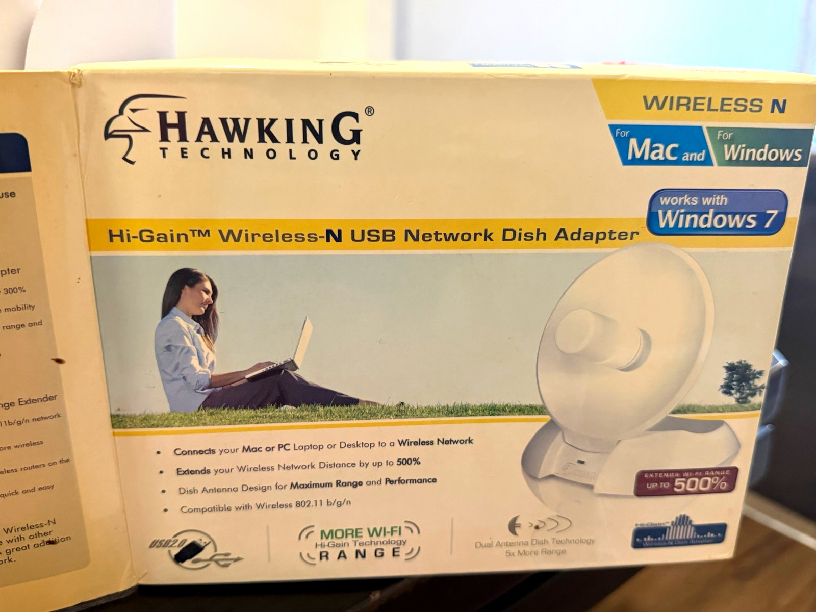 Hawking Technology Hi-Gain Wireless-N USB 2.0 Network Dish Adapter, White