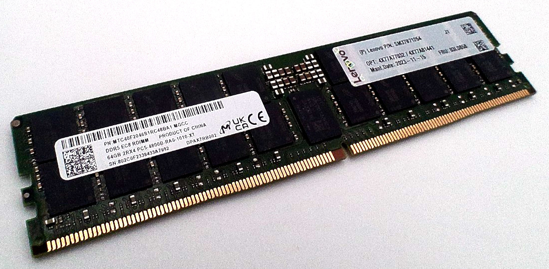 MICRON 64GB (1X64GB) 2RX4 PC5-4800B RDIMM (MTC40F2046S1RC48BA1)