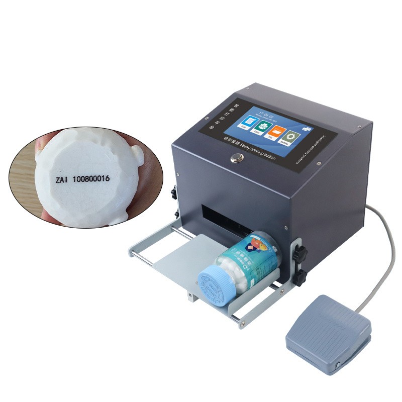 Desktop Inkjet Printer Prints Production Date and Batch Code on Plastic Caps
