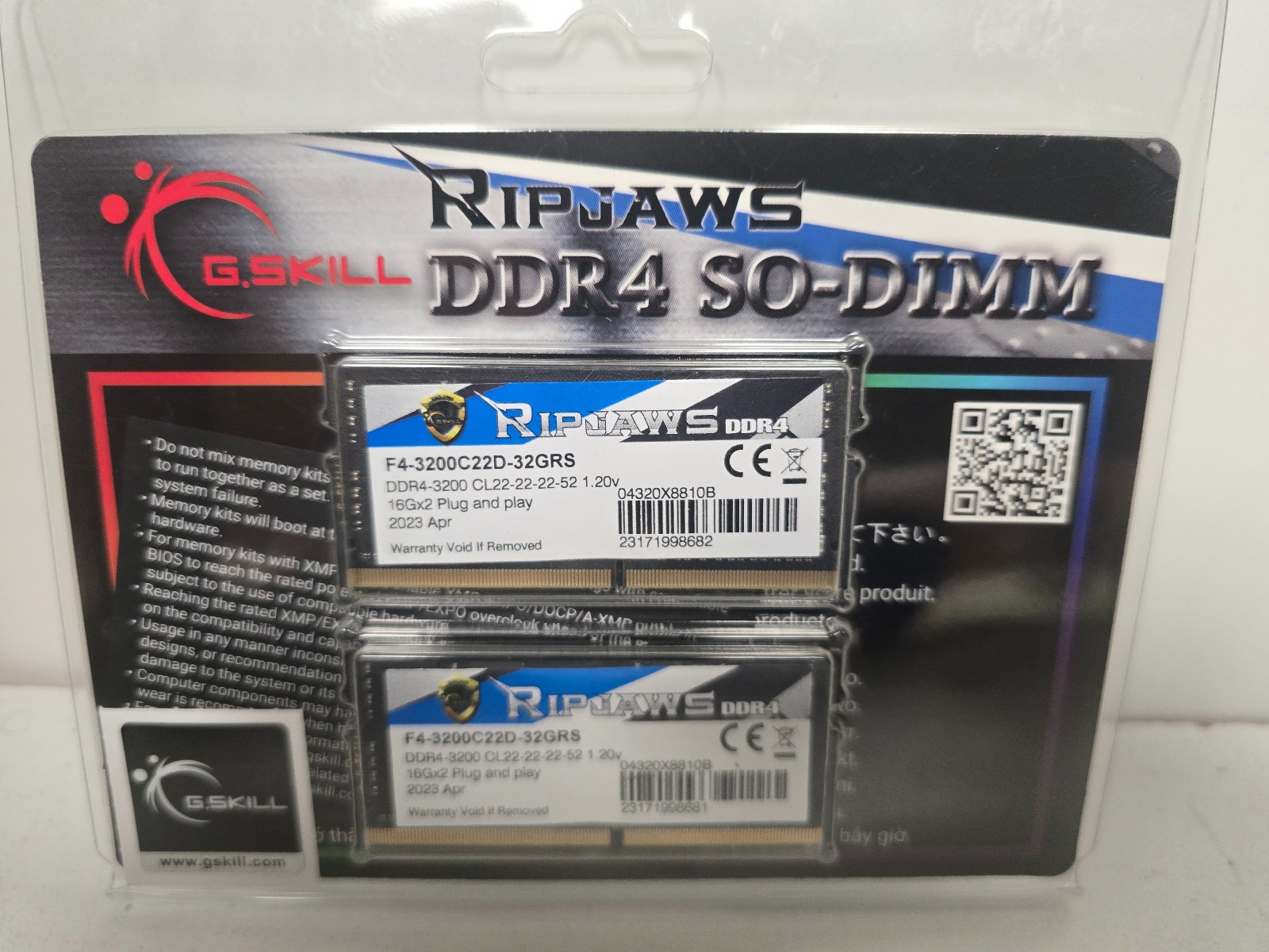 G.SKILL Ripjaws 32GB PC4-25600 (DDR4-3200) SO-DIMM Memory 3200C22D-32GRS