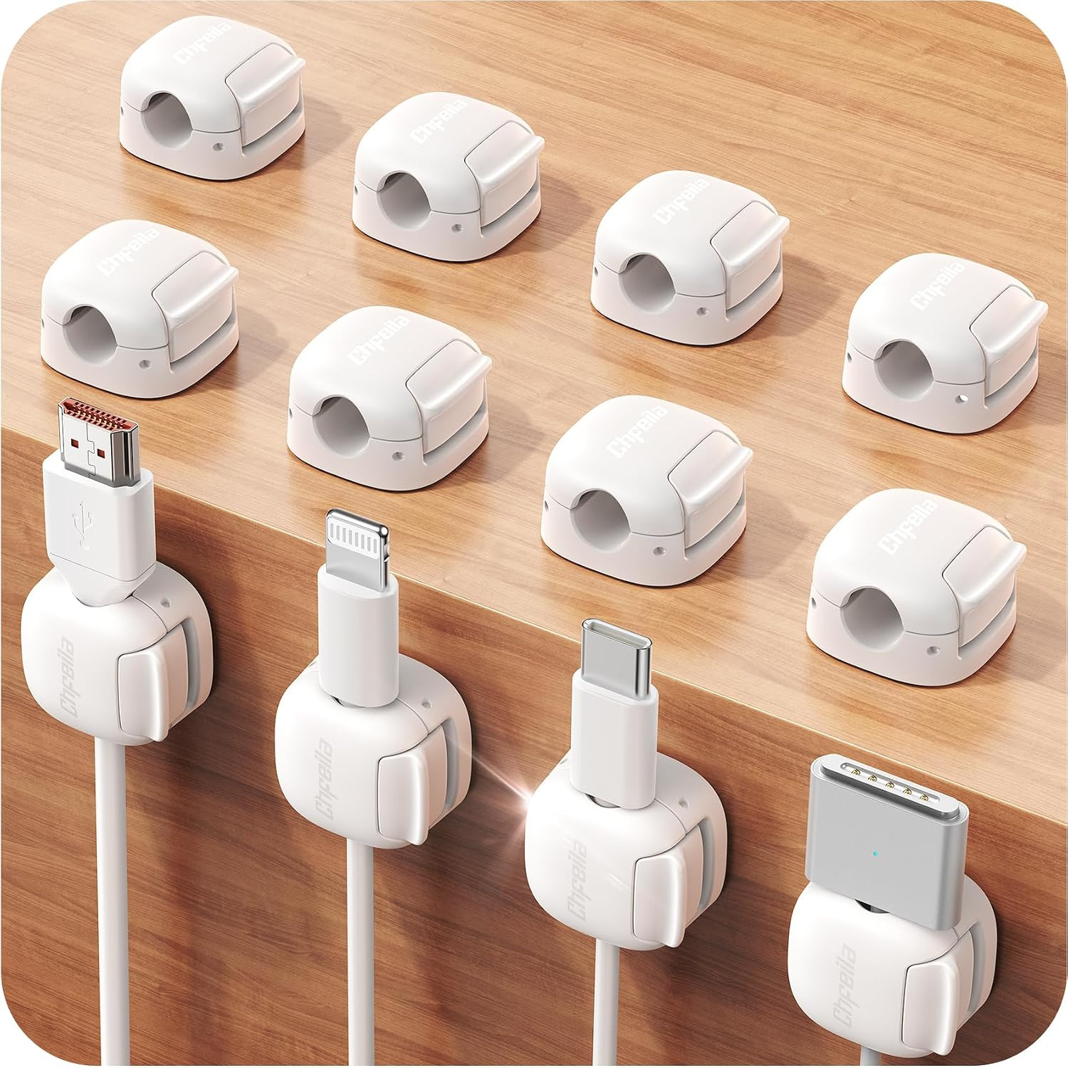 12Pack Cord Organizer,  Compact Dual Spring & Clasp Lock Cable Management Clips,