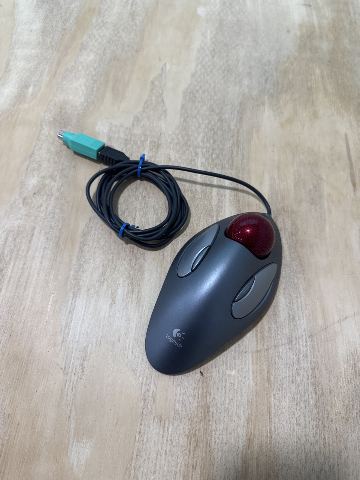 Logitech Marble Mouse USB Trackball Vintage Grey Red Ambidextrous Wired T-BC21