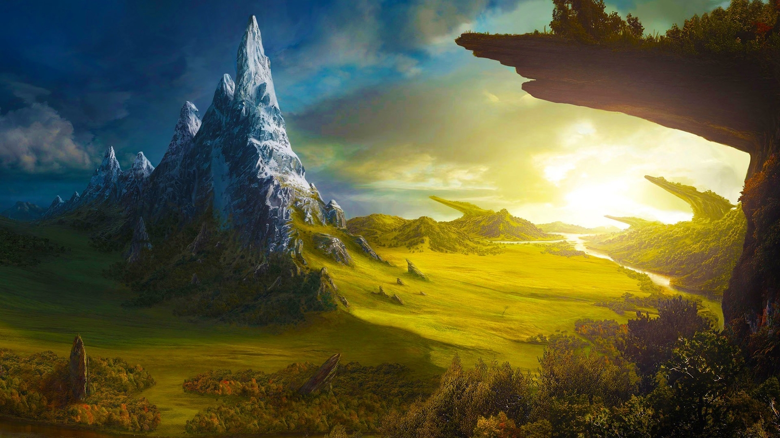 Landscape  sunlight mountains rocks Custom Gaming Mat Desk