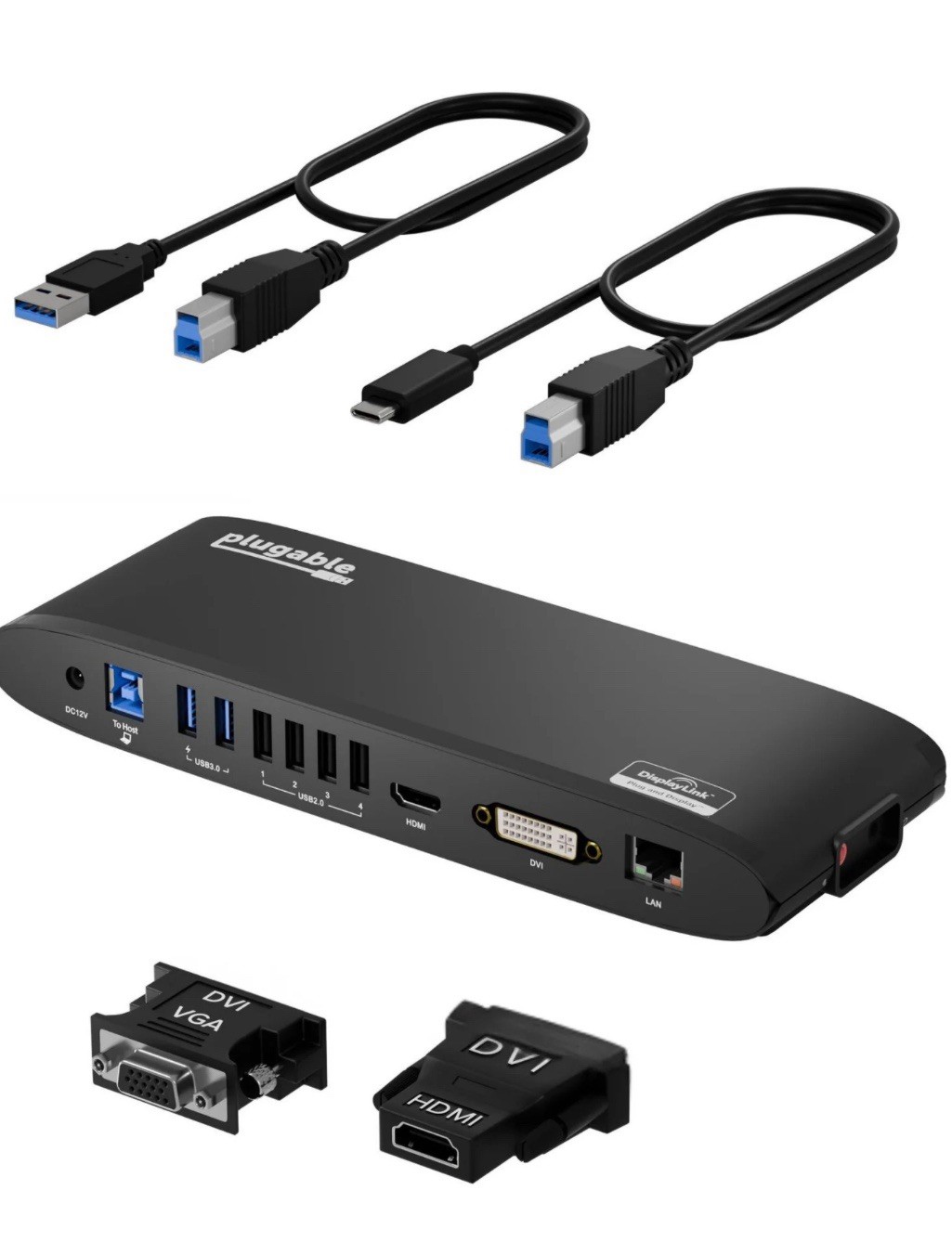 Plugable USB 3.0 Dual 4K Display Horizontal Docking Station with DisplayPort