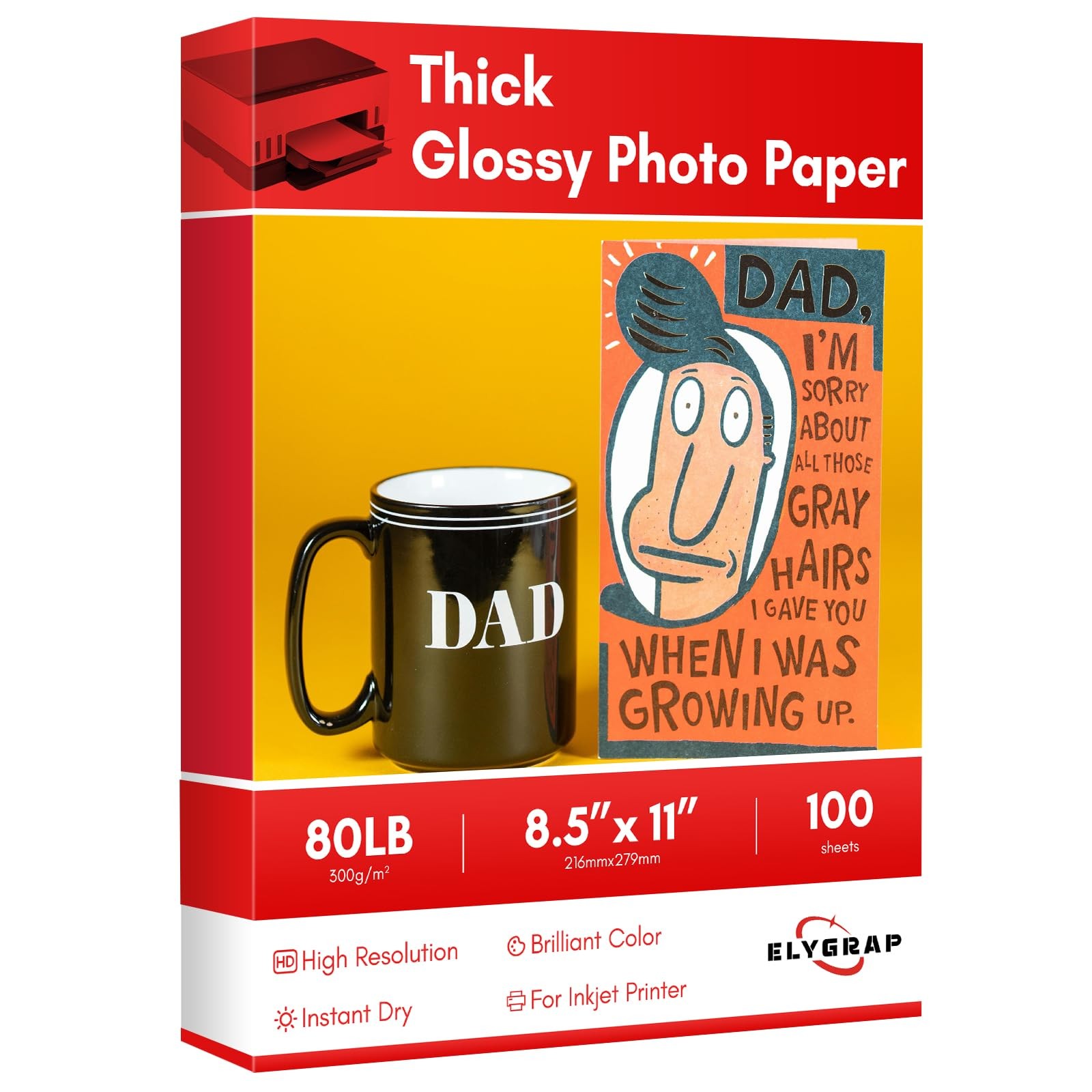 100 PCS 8.5x11 Inch 300gsm Thick Glossy Photo Paper Single Sided Inkjet Print