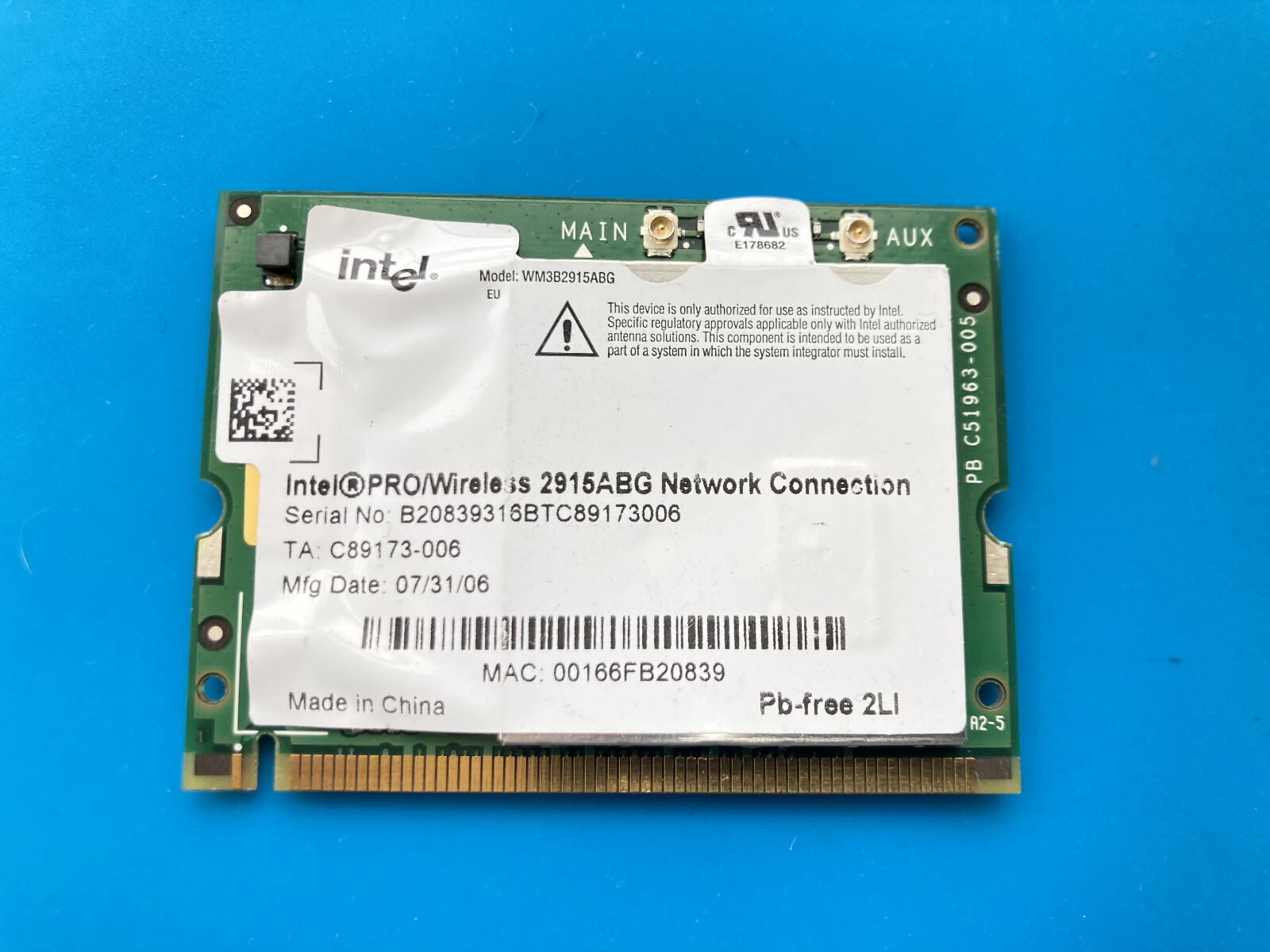 Intel Pro Wireless 2915ABG MiniPCI WiFi Wireless Network Card WM3B2915ABG
