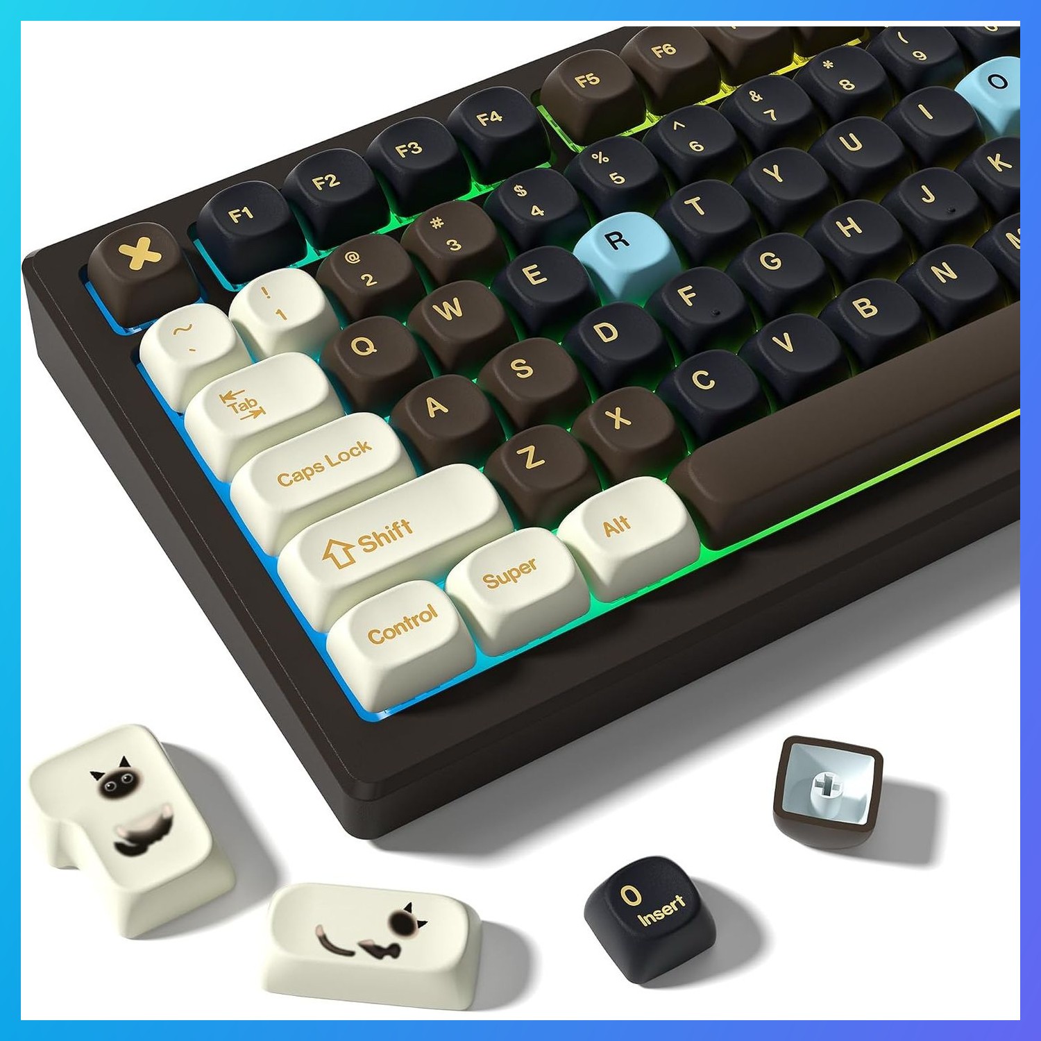 MOA Profile PBT Keycaps,132 Keys Janese Style Keycap Set with Cute Icons, Dye-Su