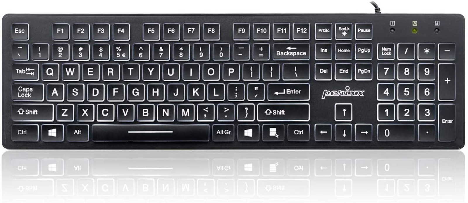 Perixx PERIBOARD-317 Wired Backlit USB Keyboard, Big Print Letter with White Ill