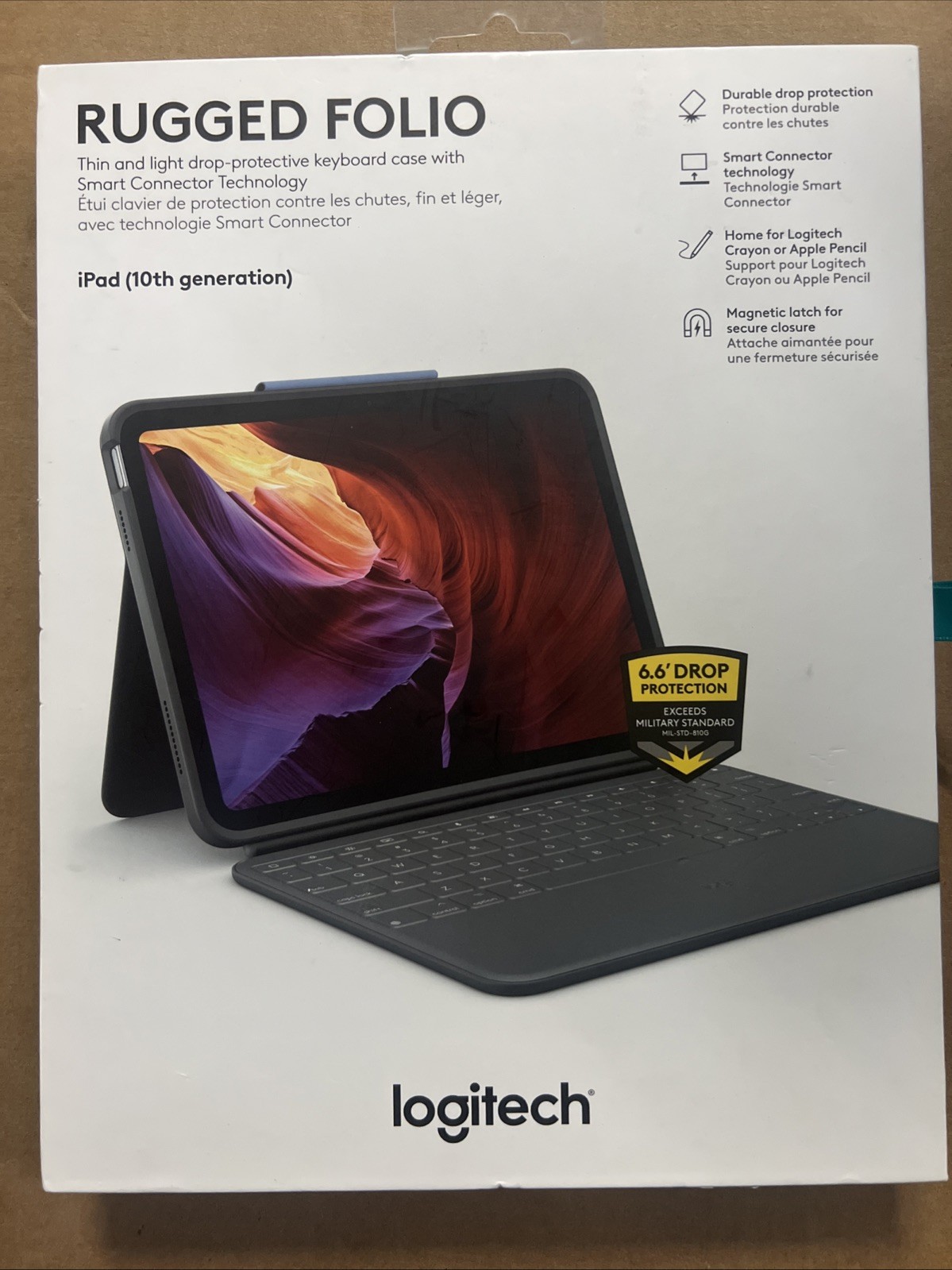 Open Box - Logitech Rugged Folio for iPad 10th Gen and A16 - Oxford Gray