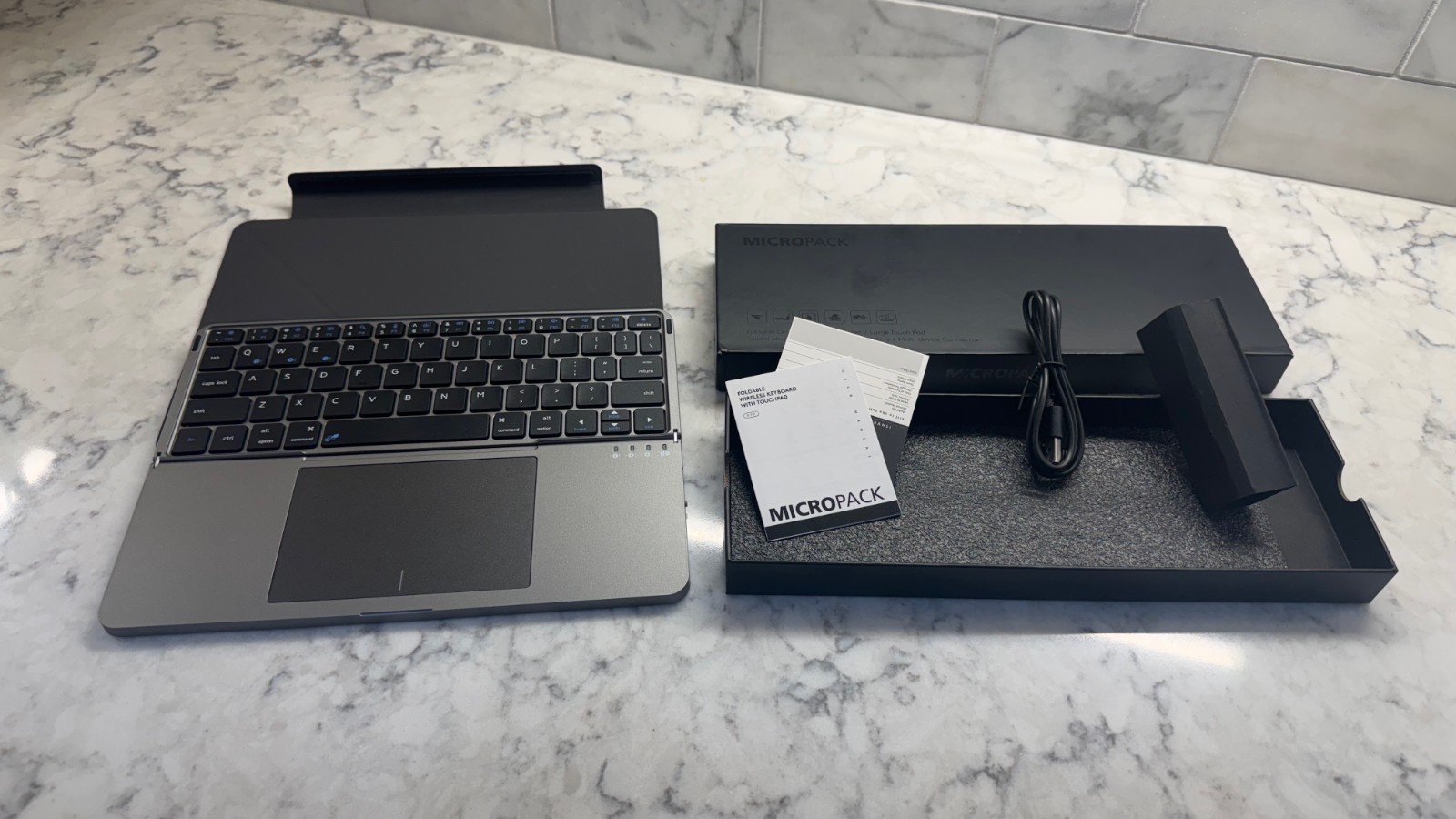 MicroPack Foldable Bluetooth Keyboard with Touchpad & Stand for Grey 