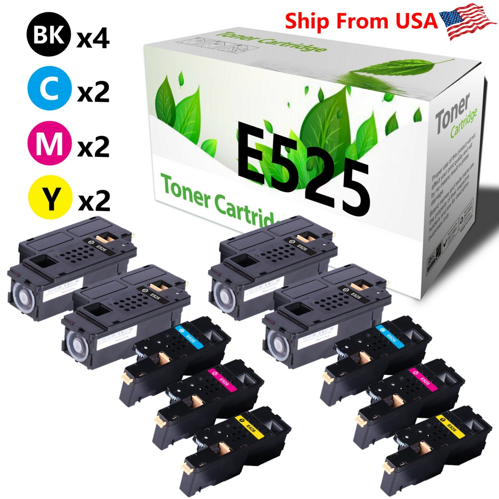 10PK Compatible E525 Toner Cartridge for Dell E525DW E525W 525W