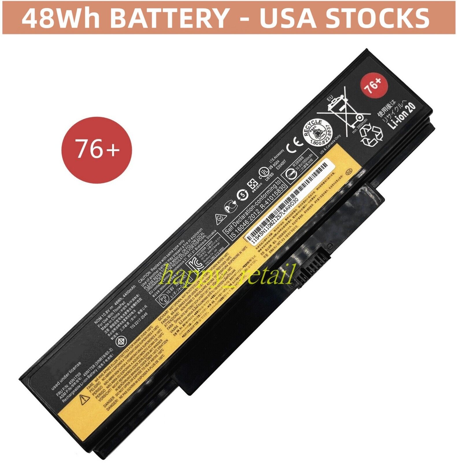 48Wh New 76+ Battery For Lenovo ThinkPad Edge E550 E550C E555 E560 E565 Series