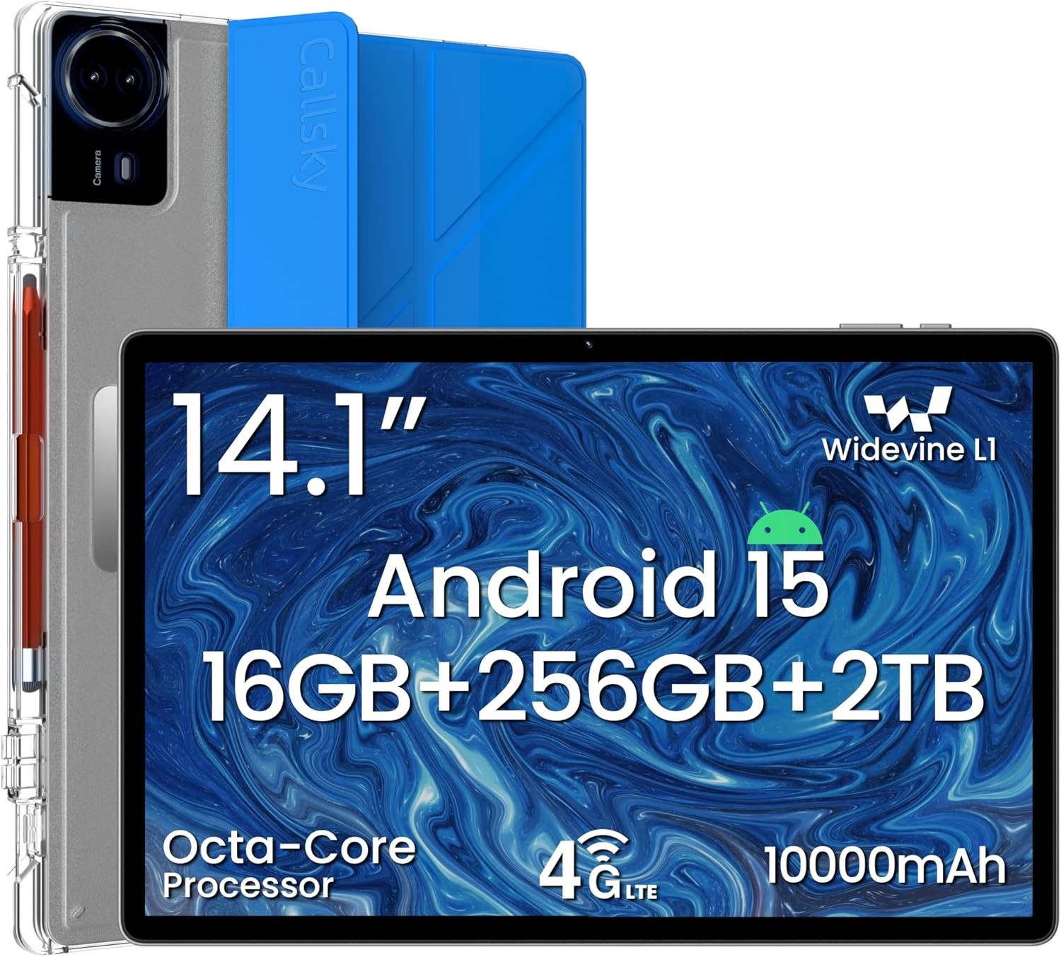 Callsky 14 Inch Android 15 Tablet, 16GB RAM+256GB ROM, 1920x1200 FHD IPS Display