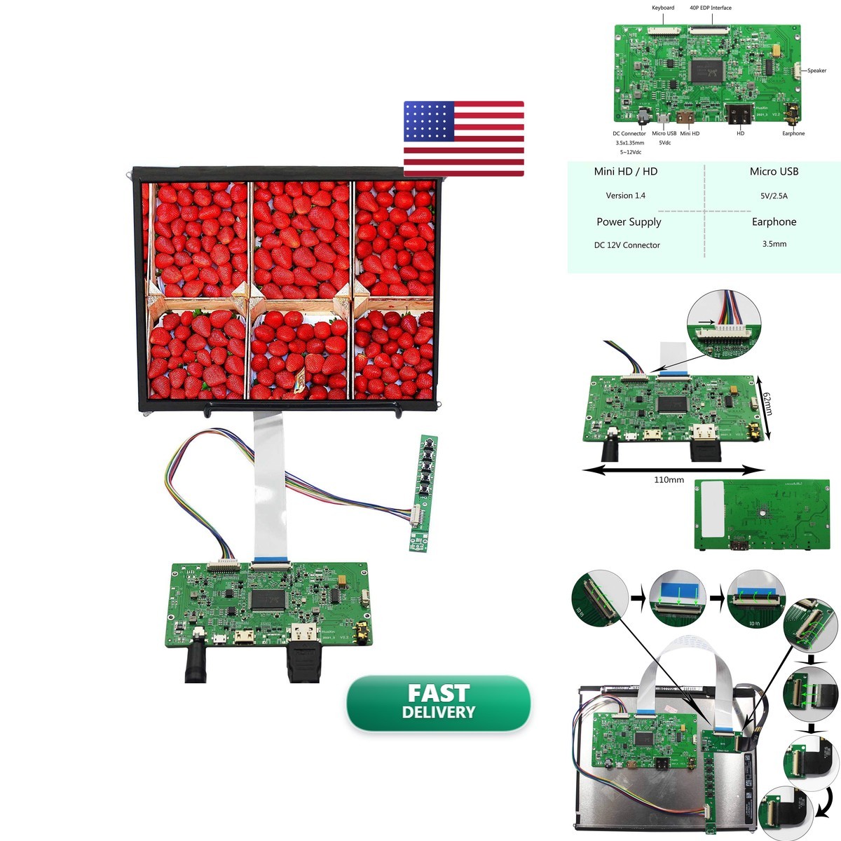 VSDISPLAY 9.7 inch 2048x1536 IPS LCD Screen LP097QX1 Mini H/D Controller Board