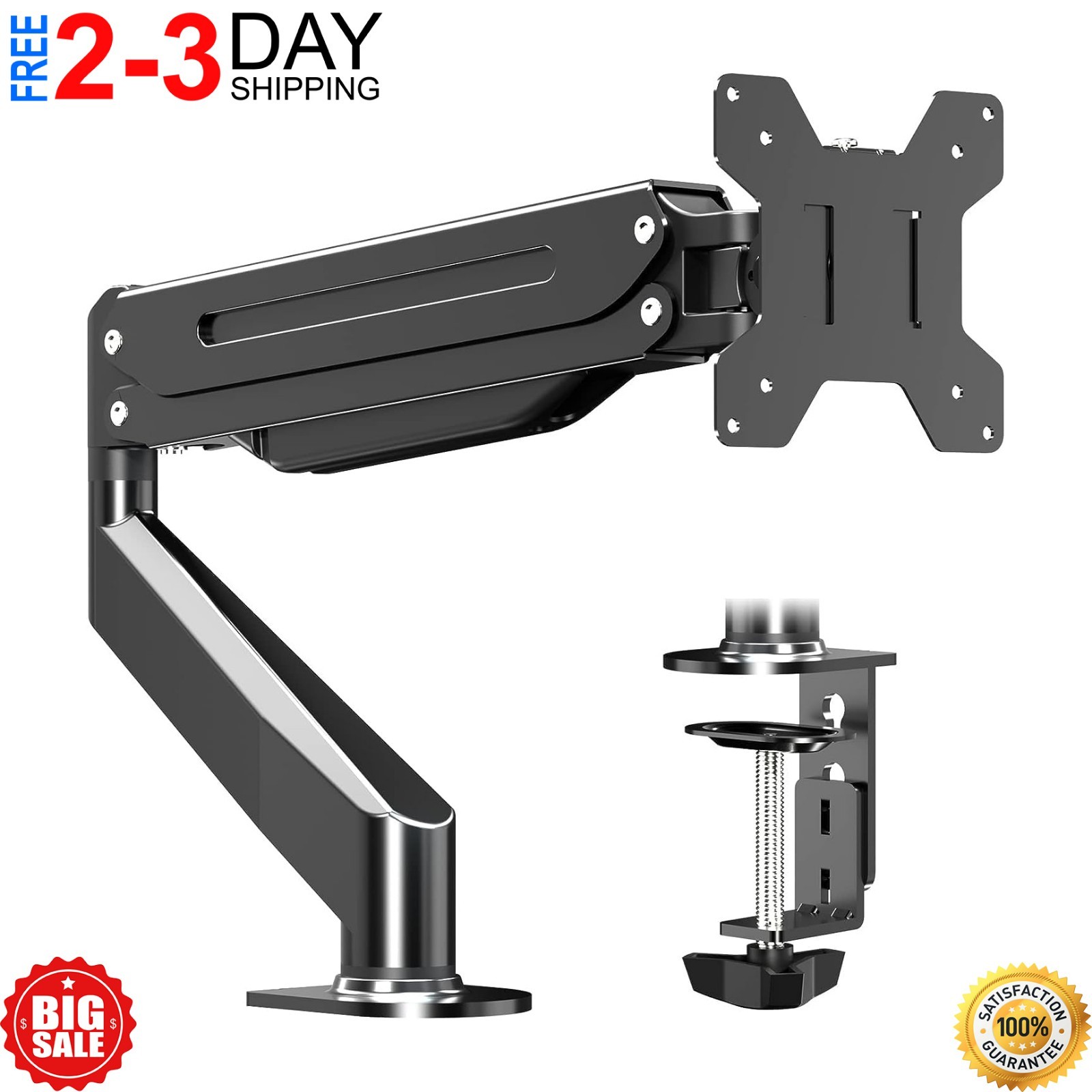 1 PC Black Single Monitor Arm Adjustable Stand Desk Mount Up to 35 Inch VESA
