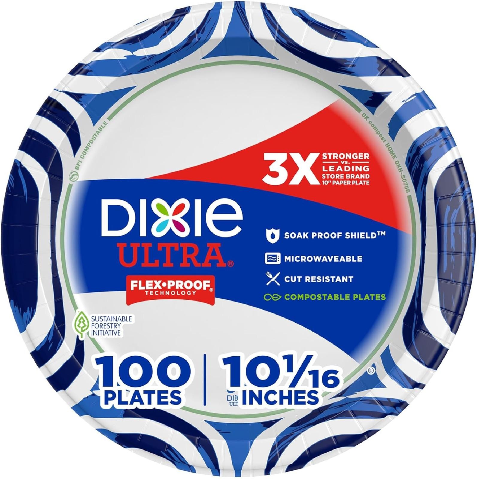 Dixie Ultra, Large Paper Plates, 10 Inch, 100 Count, 3x Stronger*, Heavy Duty, M
