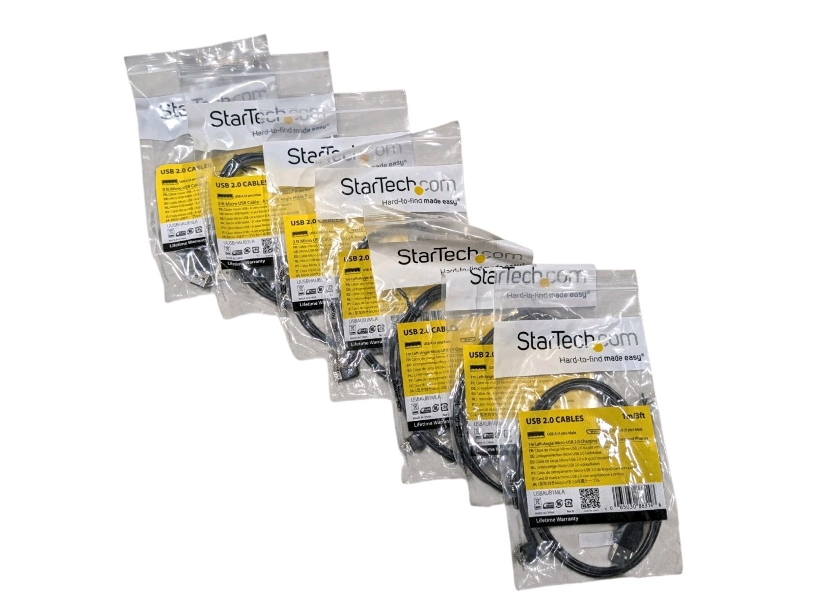 (7 Pack) StarTech.com USBAUB1MLA 1m USB 2.0 A to Left-Angle Micro-USB Cable