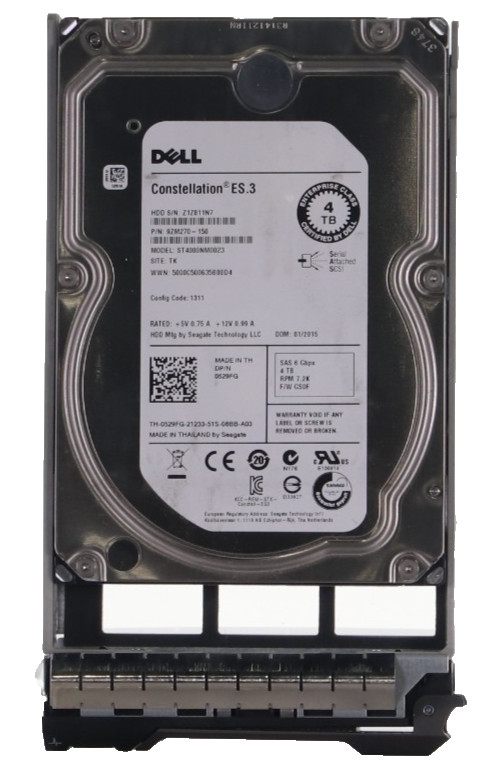 529FG Dell 4TB 7.2K 6Gbps 3.5" SAS SERVER HDD Hard Drive ST4000NM0023 w/Caddy