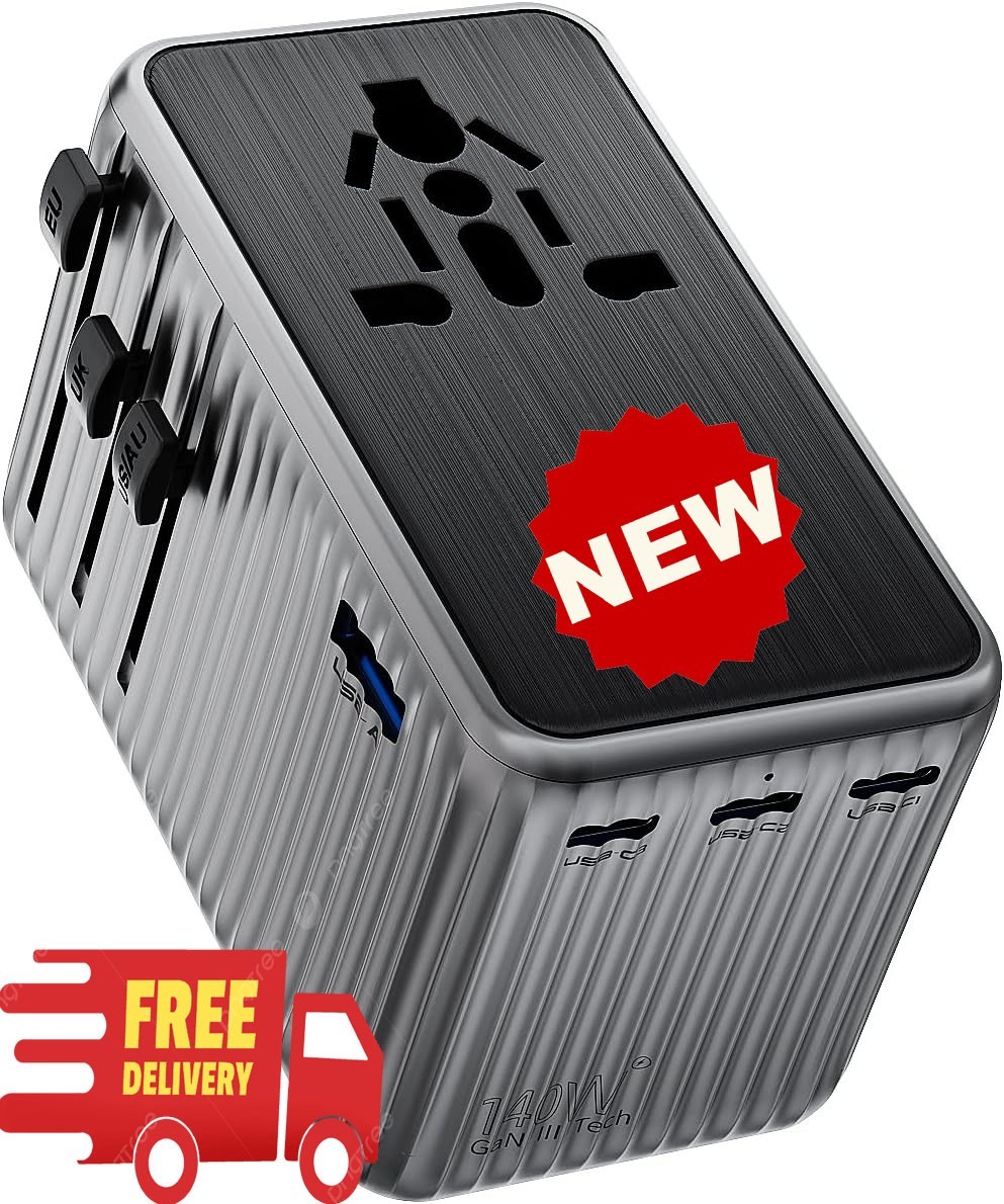 Adaptador de viaje universal, adaptador de corriente internacional de 140 W, car