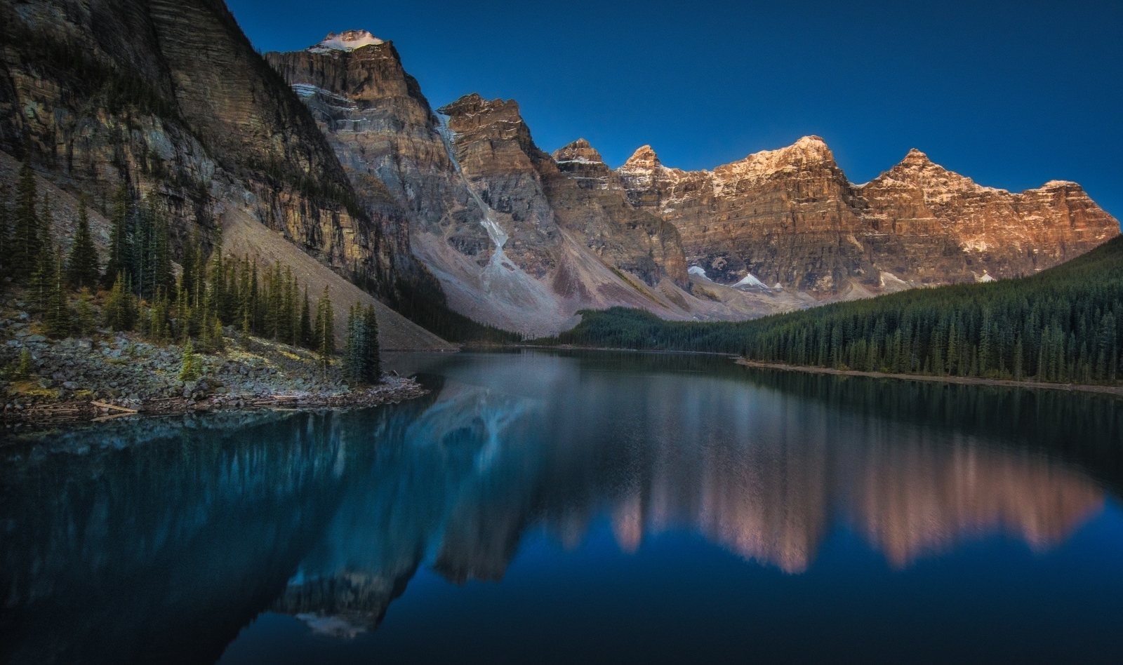 Landscape mountains moraine lake canada sunset forest Custom Gaming Mat Desk