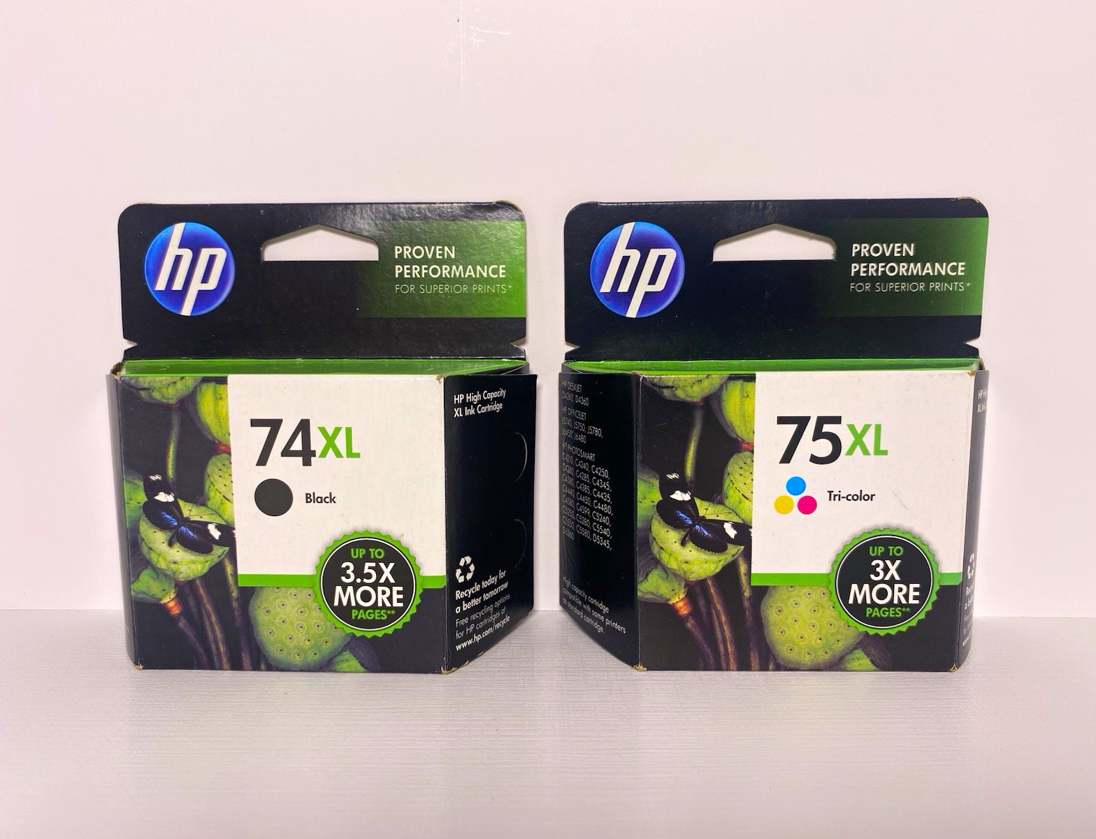 HP Genuine Original 74XL Black & 75XL Tri-Color Inkjet Ink Cartridges