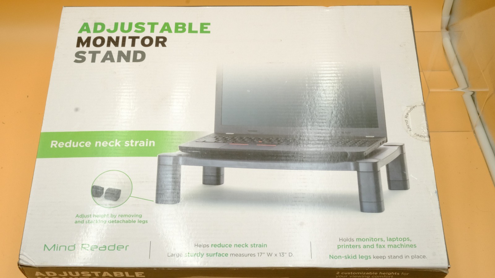 Mind Reader Adjustable Monitor Stand Desktop Organizer Black (PLMONST-BLK)