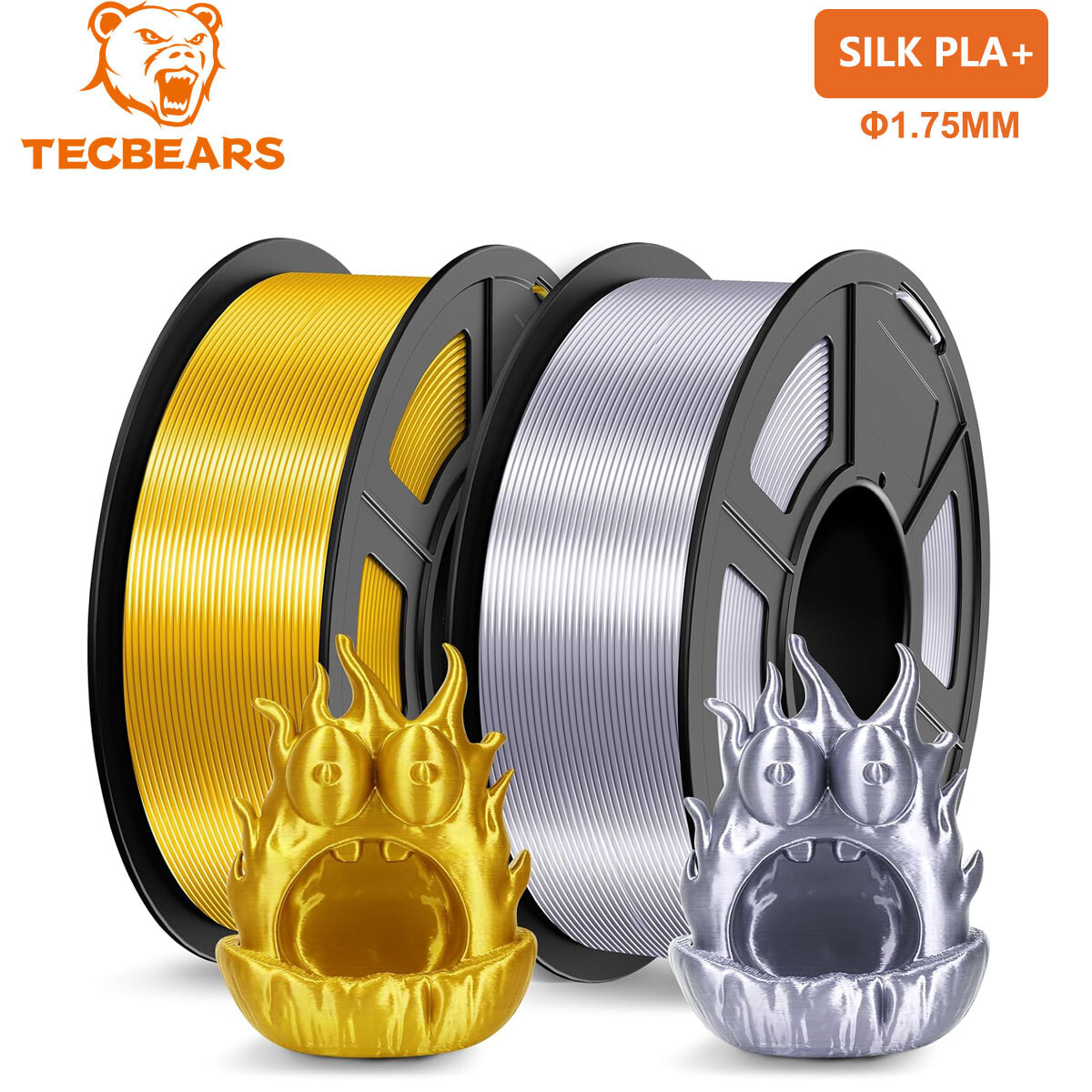 TECBEARS 2KG Silk PLA+ Filament 1.75mm Shiny Silk 3D Printer PLA Filament Neatly
