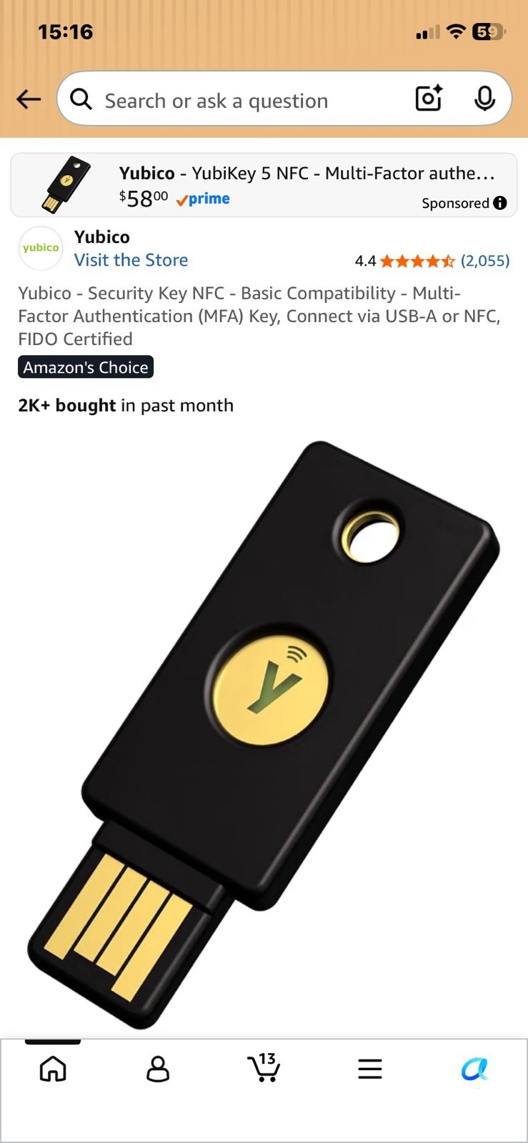 Yubico Security Key NFC (Black) Brand New
