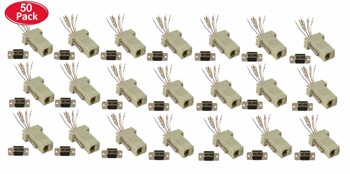 50 Pcs - DB9 Female to RJ45 Network Modular 8P8C Converter Adapters Connector