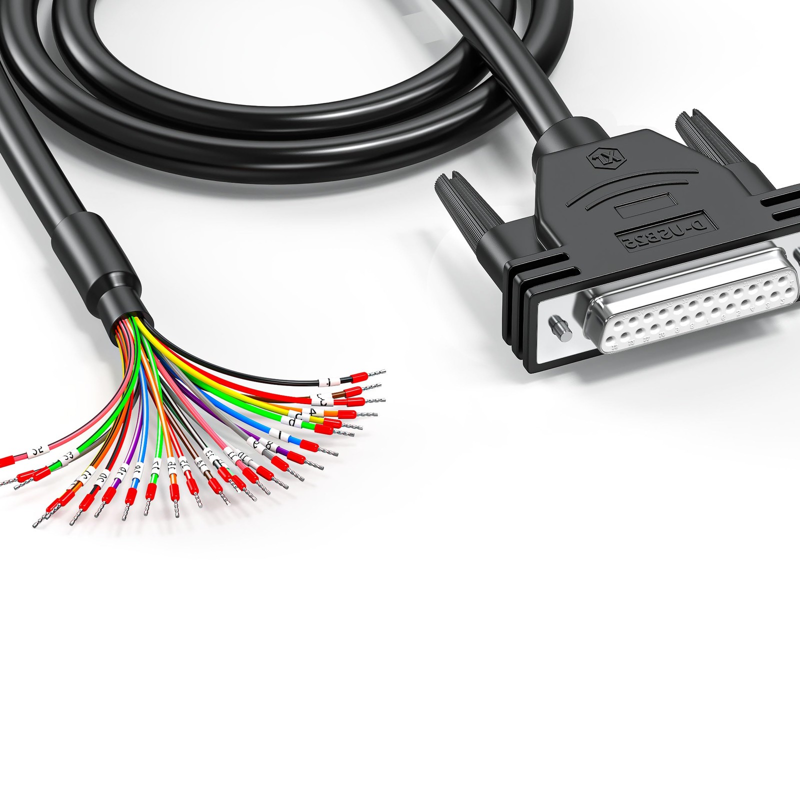 DB25 Female Connector To Bare Wire 10Foot 24AWG Extension Cable 25 Pin