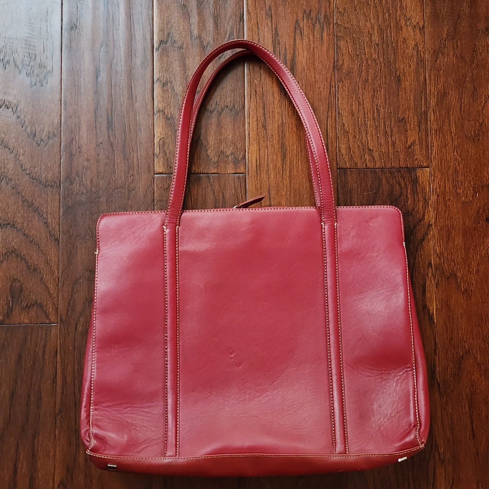 Franklin Covey Genuine Red Leather Large Shoulder Bag Laptop Zip Organizer