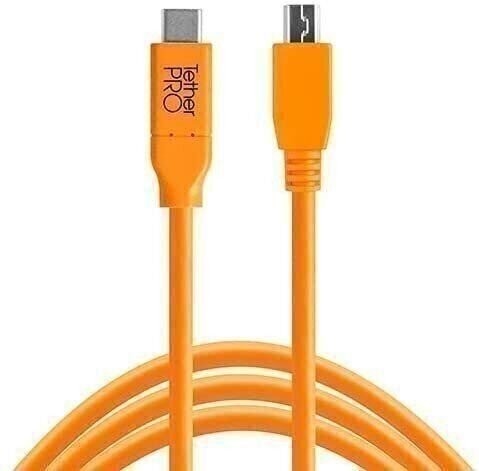 Tether Tools TetherPro USB-C to 2.0 Mini-B 5-Pin Cable | Orange | 15 feet (4.6m)