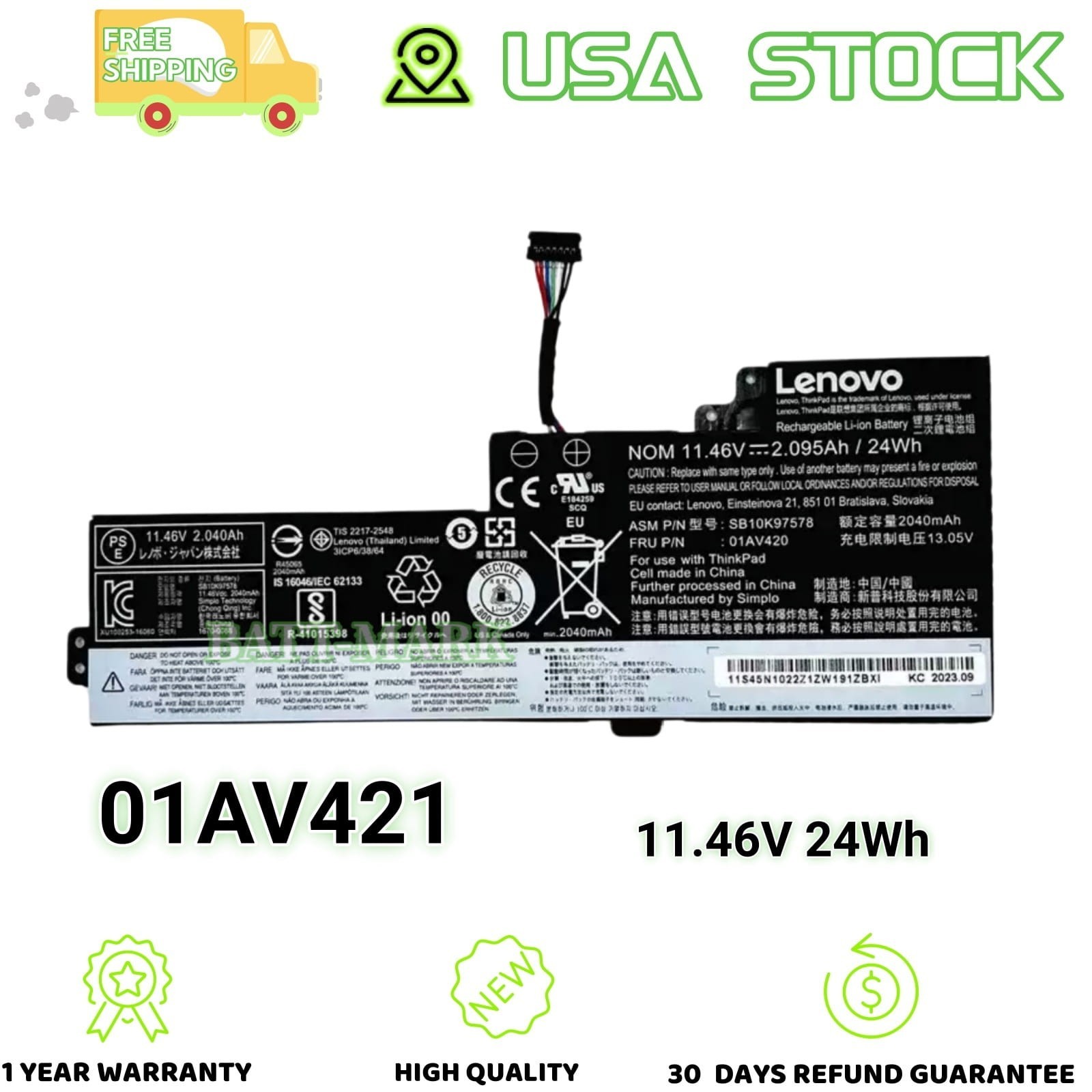 OEM Genuine 24WH Internal Battery For Lenovo ThinkPad T470 T480 01AV421 01AV489