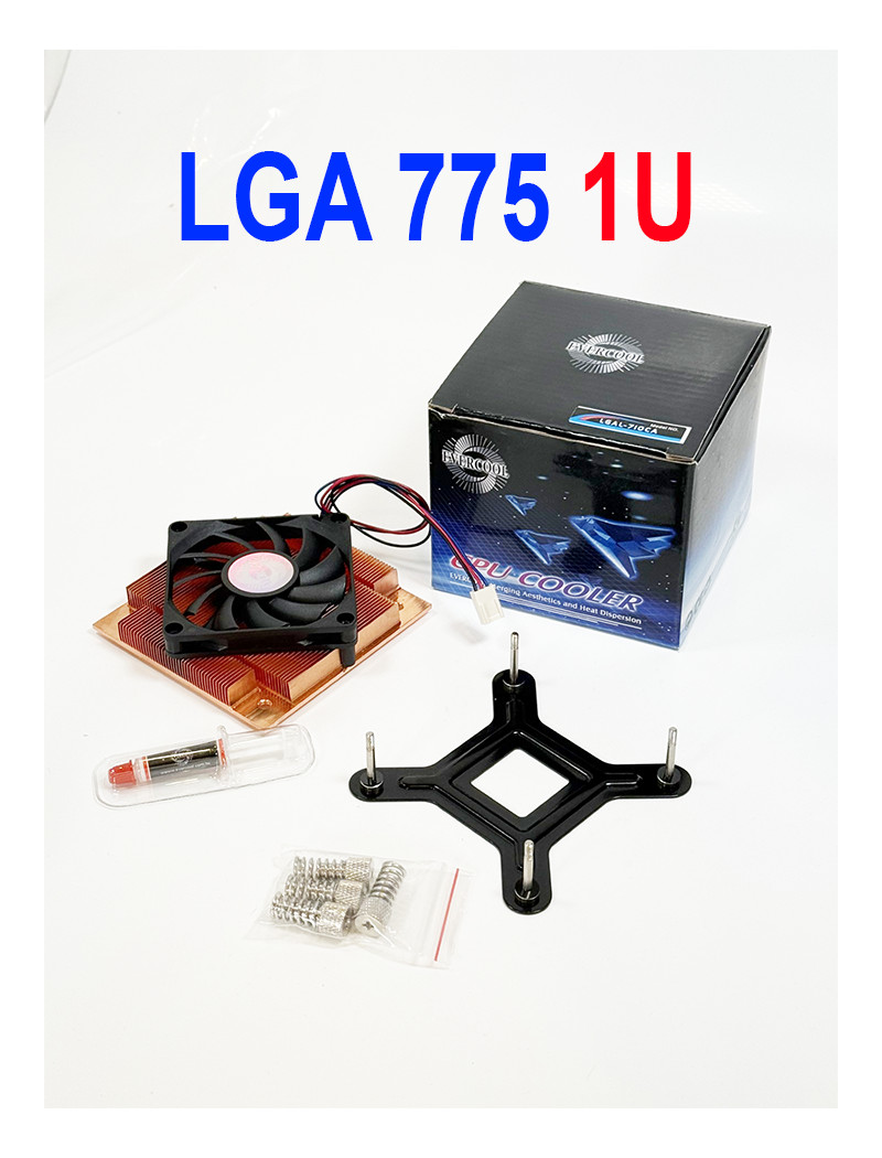 Evercool LGA775 Low Profile 1U LSocket T CPU Copper Heatsink Cooling Fan