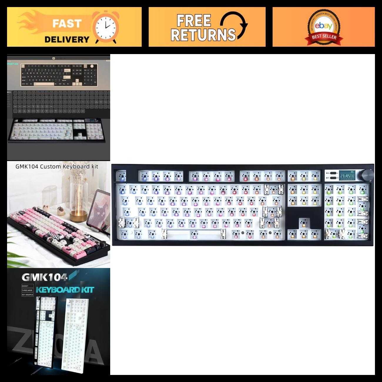 Custom Mechanical Keyboard Kit - Barebones RGB Hot Swap, QMK/VIA, Tri-Mode BT5.0