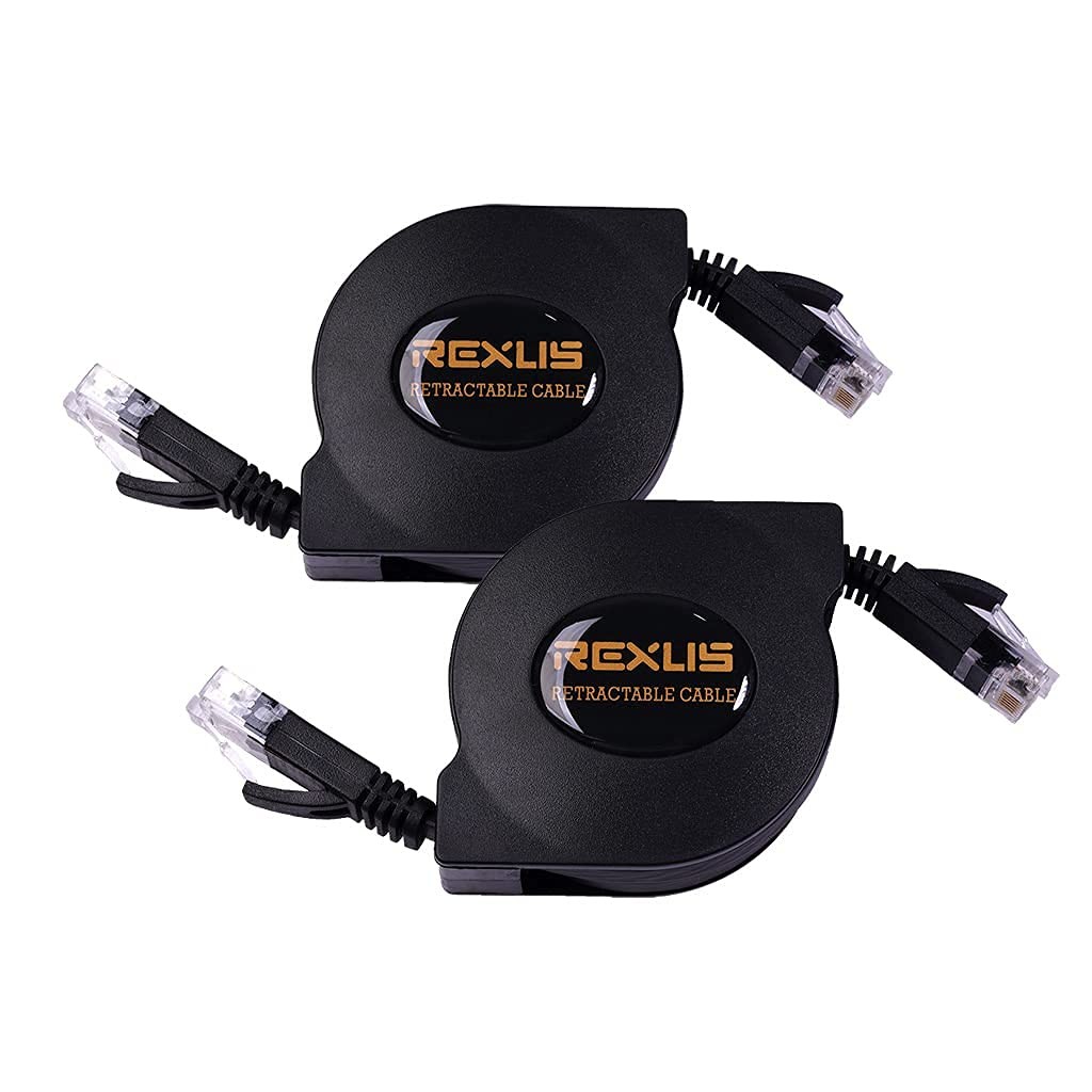 2pack Retractable Cat 6 Flat Ethernet Network Cable 6.6 Ft 10 Gigabit High Speed