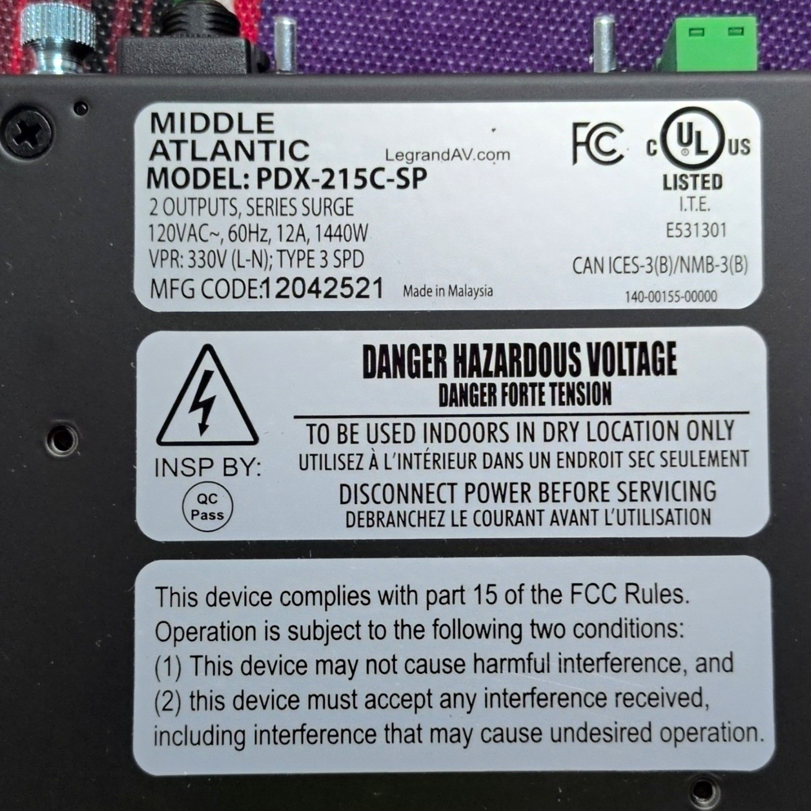 Middle Atlantic PDX-215C-SP Nexsys Compact Power Distribution Unit (PDU) & Surge