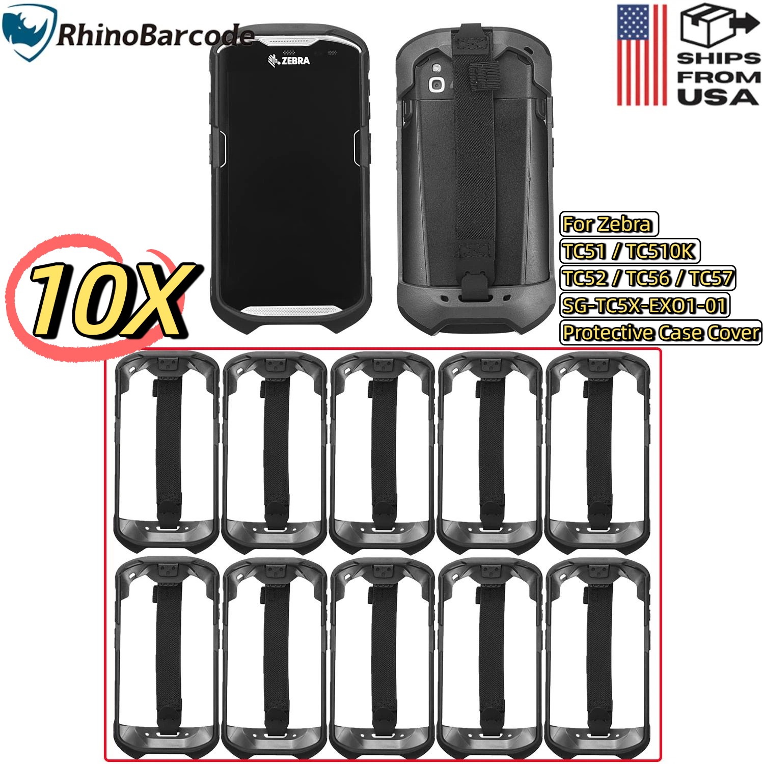 10X Black Protective Cover Hand Rugged Boot for Zebra TC51 TC56 TC52 TC57 Mobile