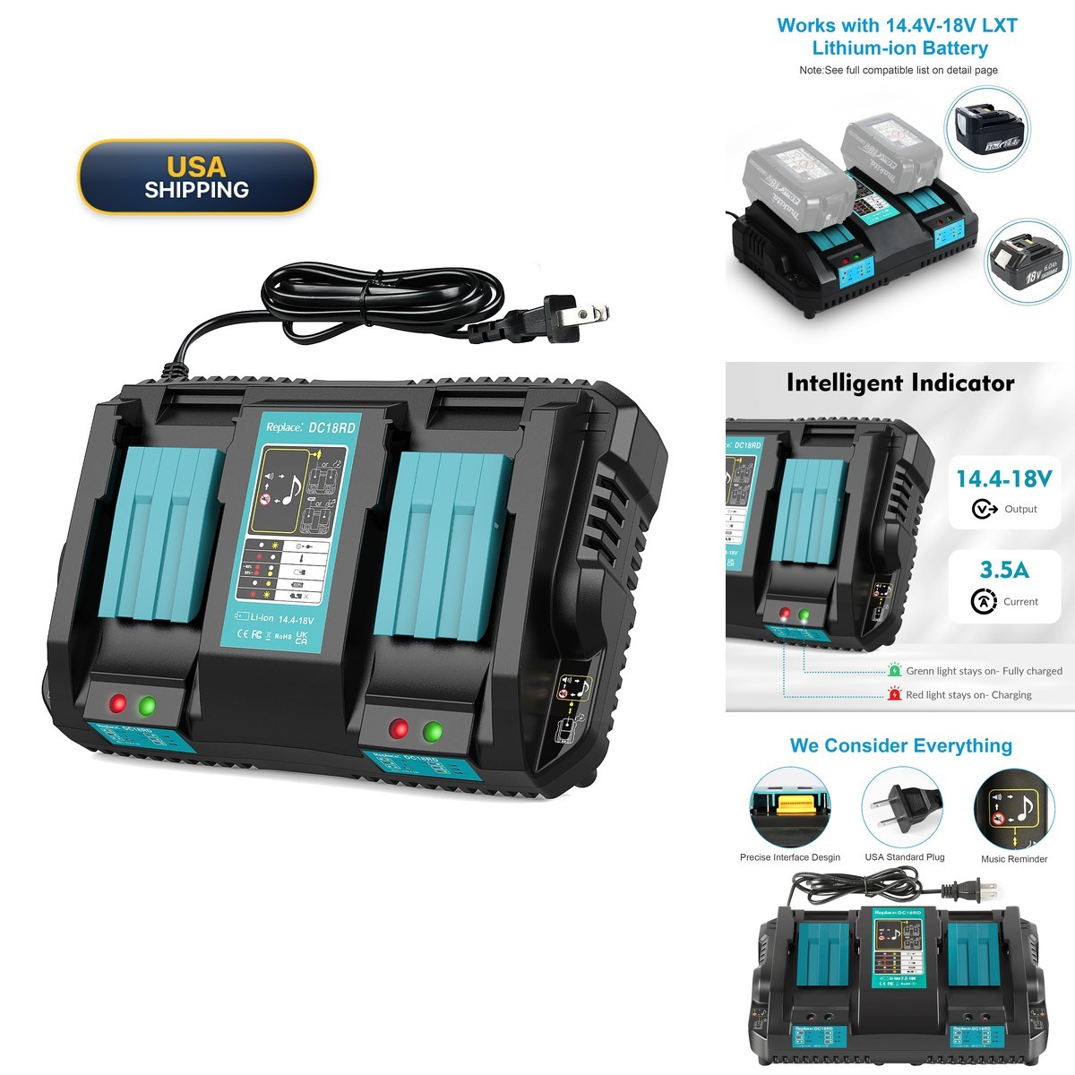 TeenPower 18V Rapid Dual Charger Compatible Makita Battery