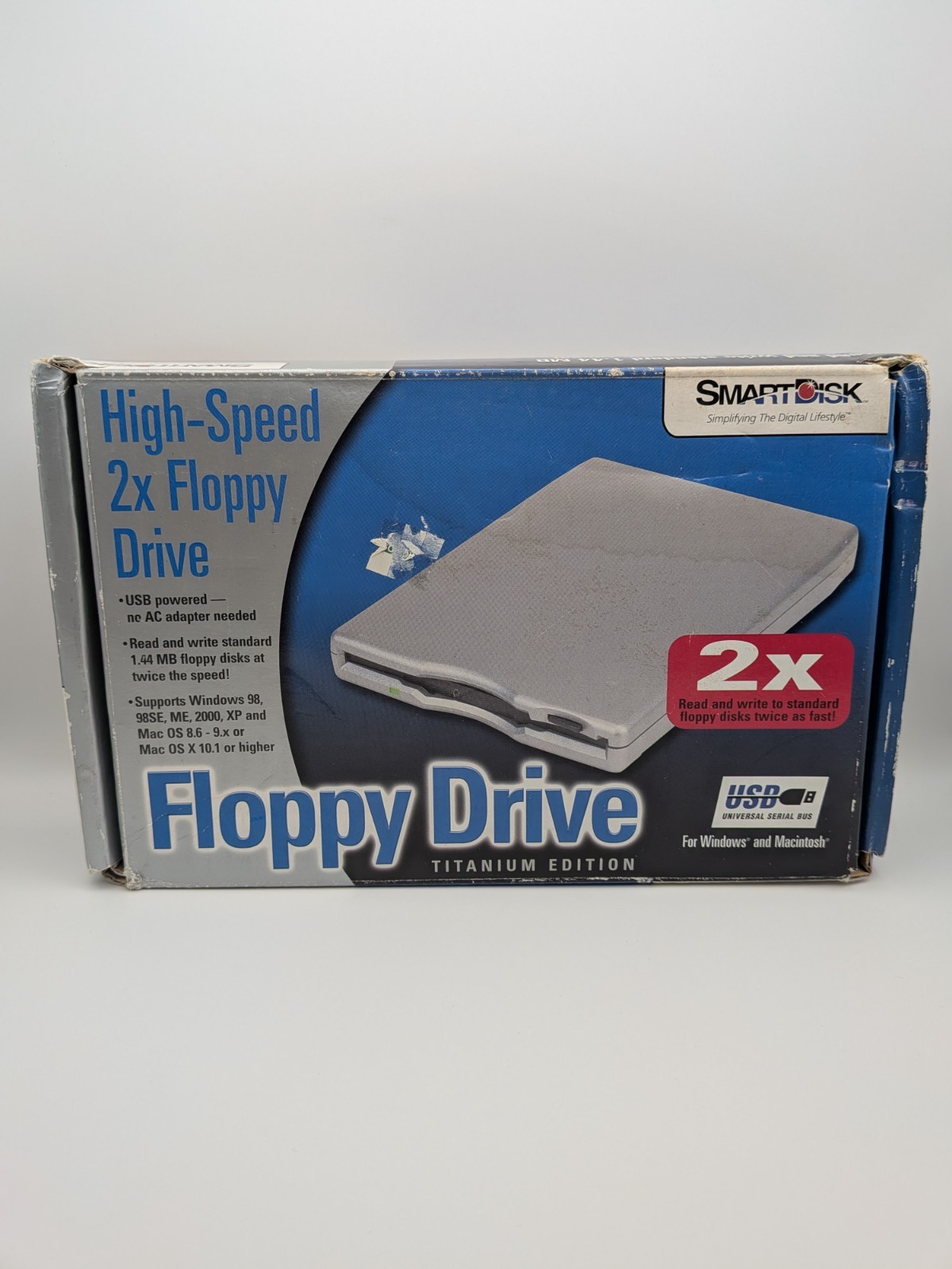 SmartDisk FDUSB-TM2 2x USB 3.5" Floppy Drive Titanium Edition Box Untested