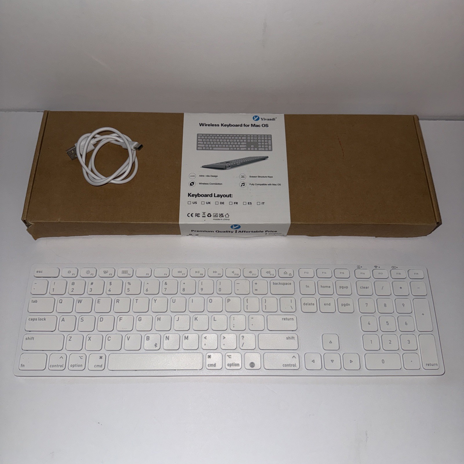 Wireless Mac OS Keyboard Ultra Slim Full Size Scissor Keys Silver Yivandi